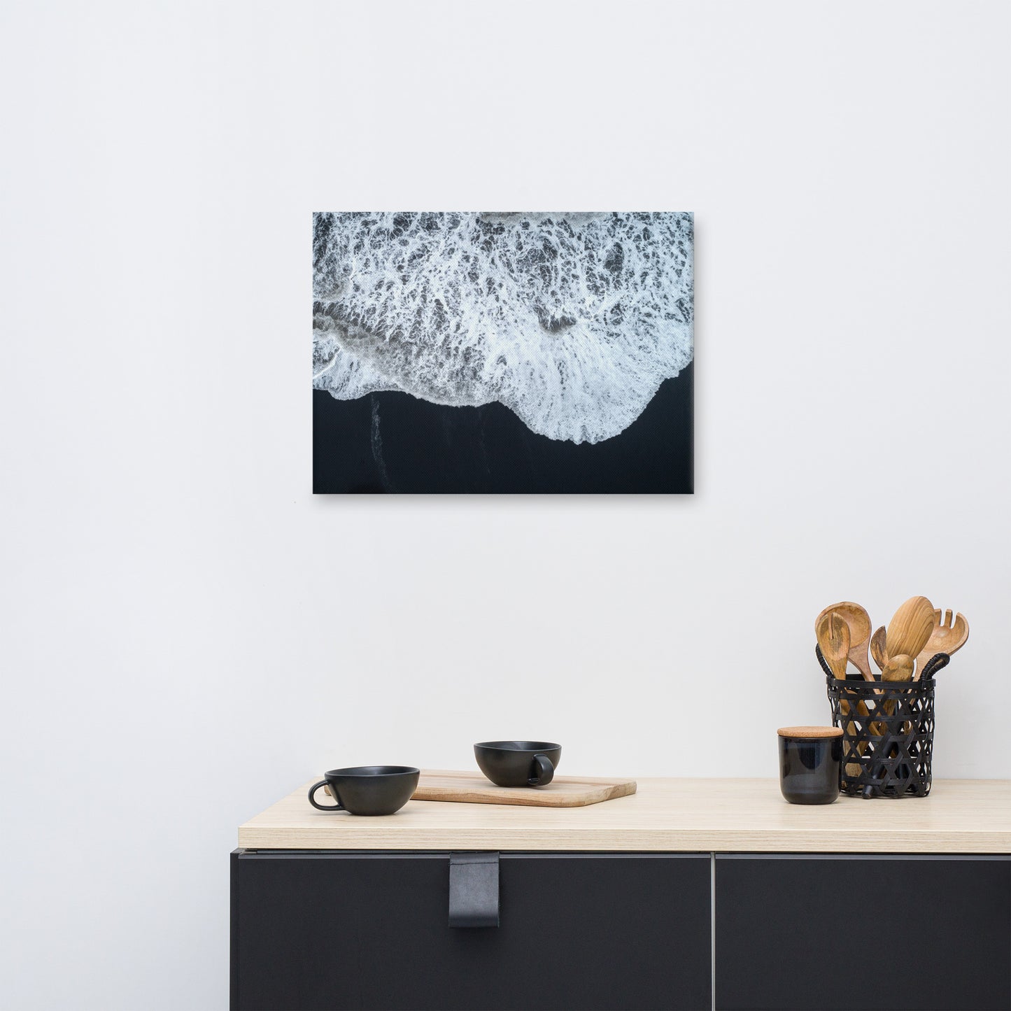 White Waters and Black Sand Coastal Landscape Photograph Canvas Wall Art Prints