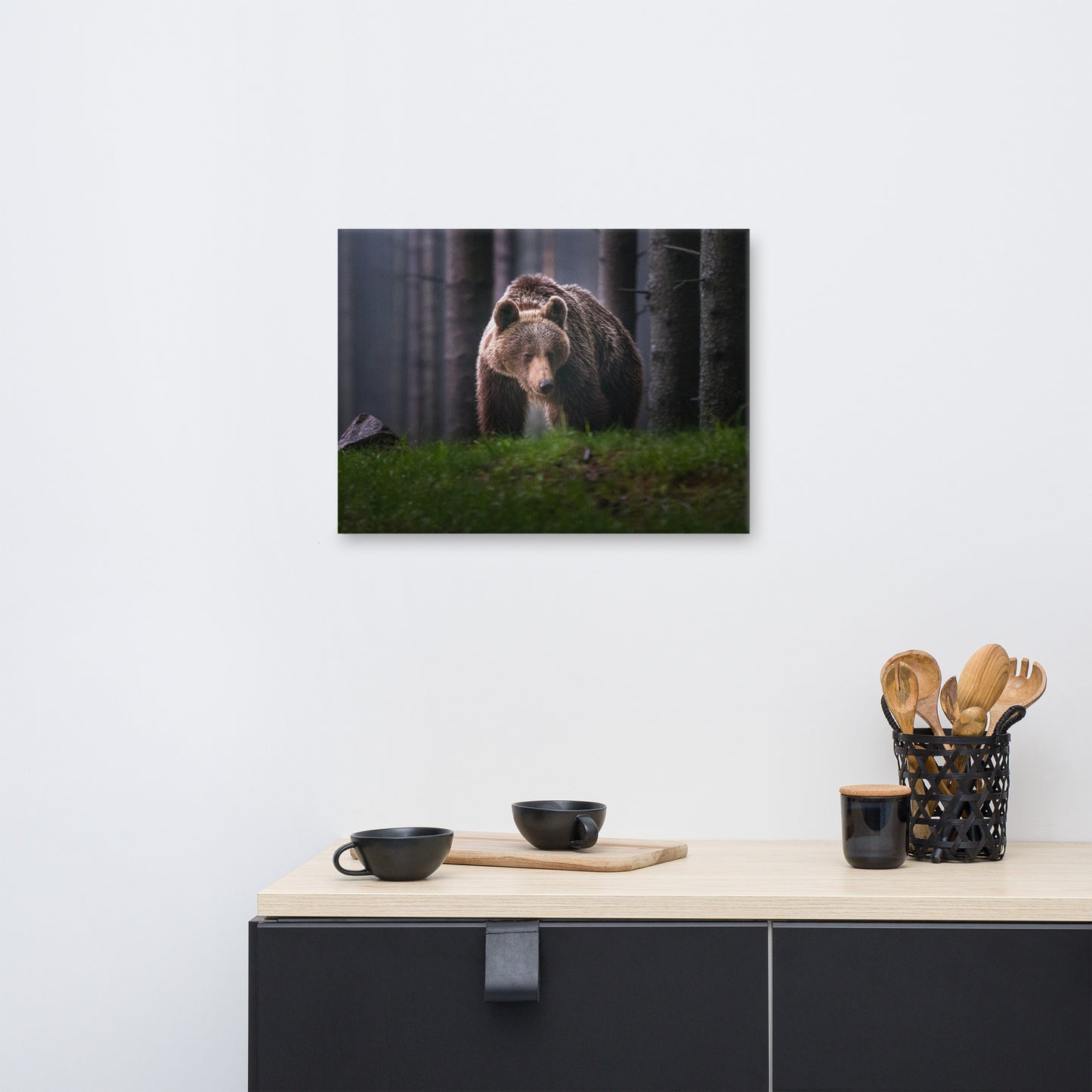 Brown Bear Walking Through Forest Animal Wildlife Photograph Canvas Wall Art Prints