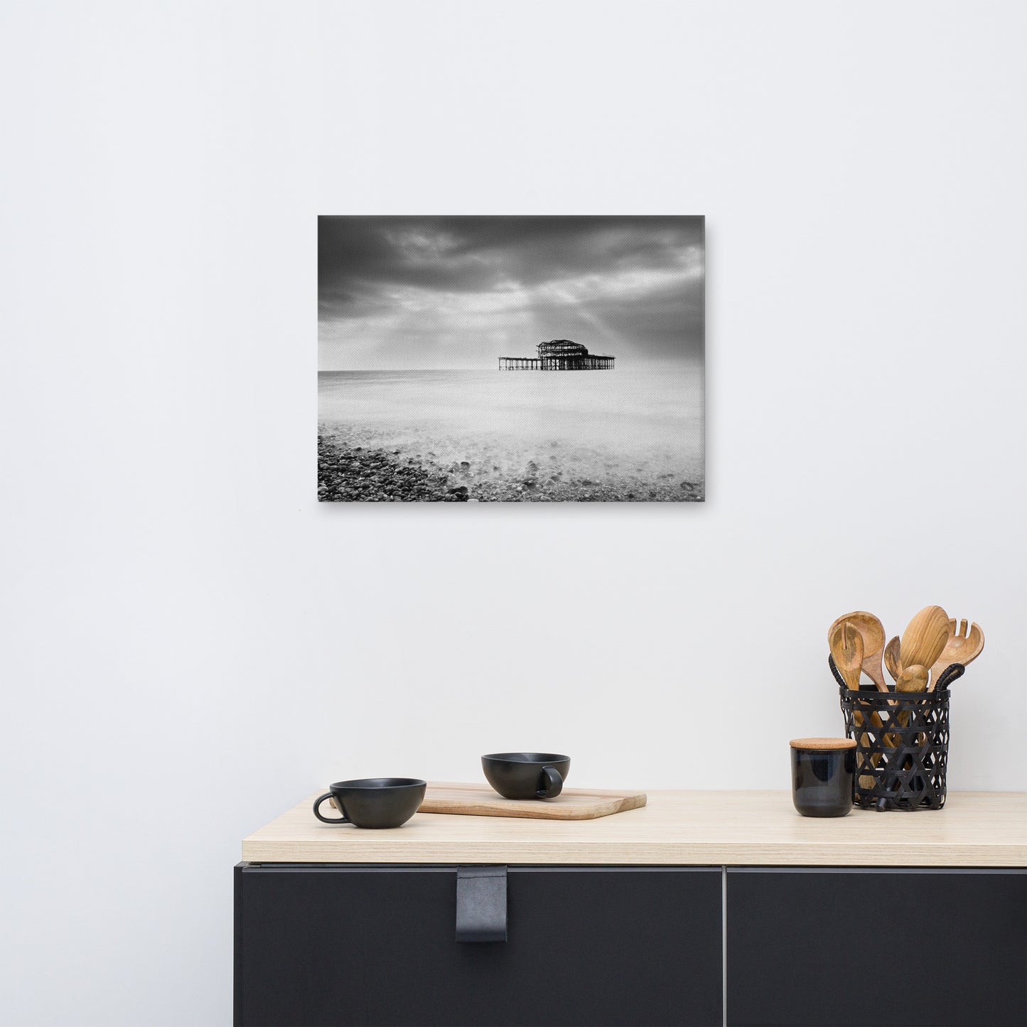 Beach Pictures Wall Decor: Abandoned West Pier Black and White - Coastal / Beach / Seascape / Nature / Landscape Photo Canvas Wall Art Print - Artwork - Wall Decor