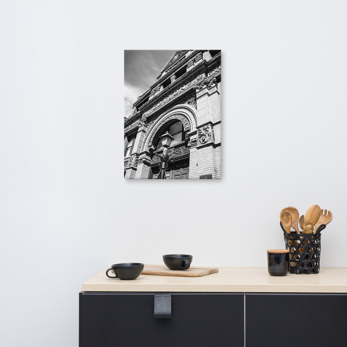 Black and White Savannah Cotton Exchange Freemasons' Hall Canvas Wall Art Prints