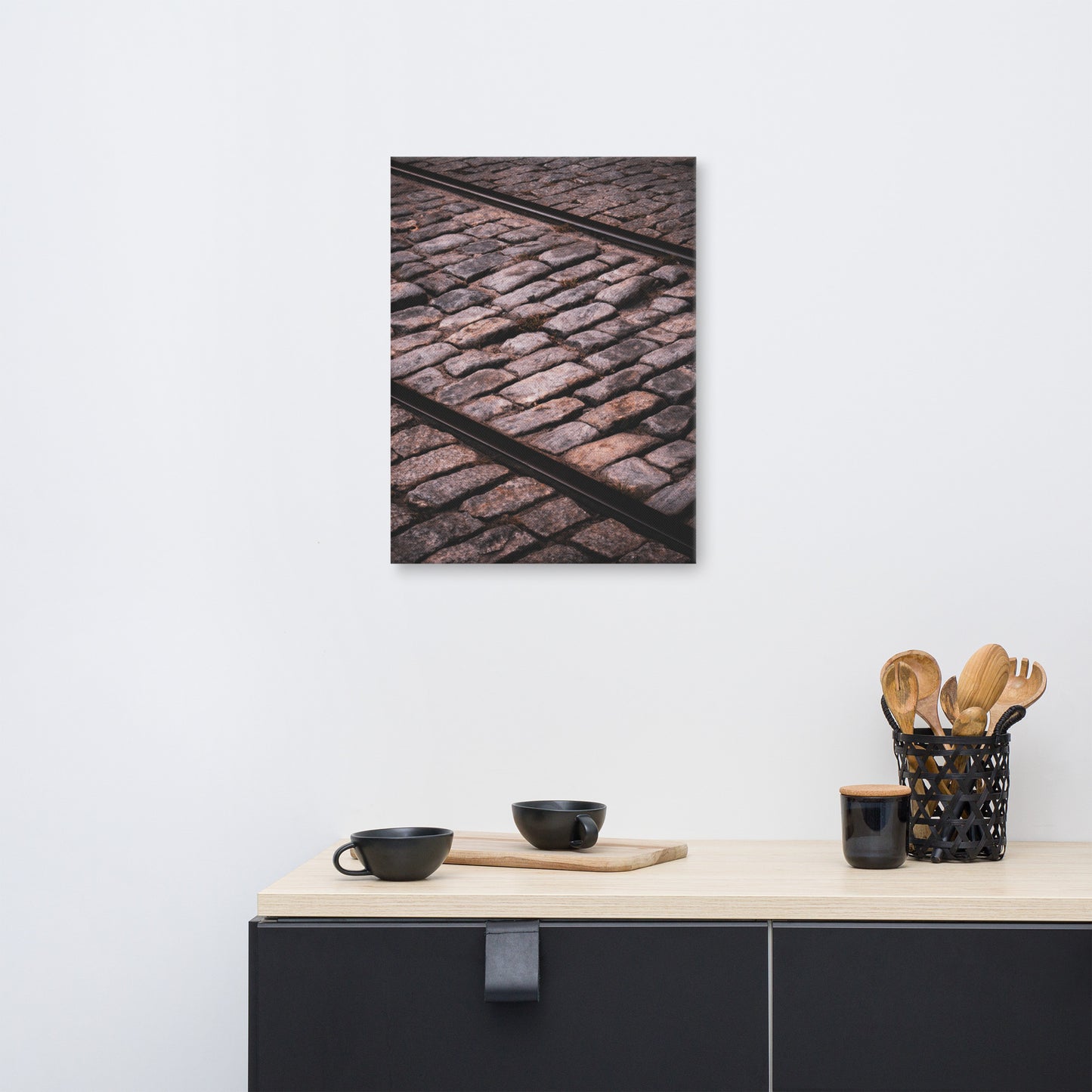 Train Tracks Cobble Stone River Street Gate Savannah GA Canvas Wall Art Prints