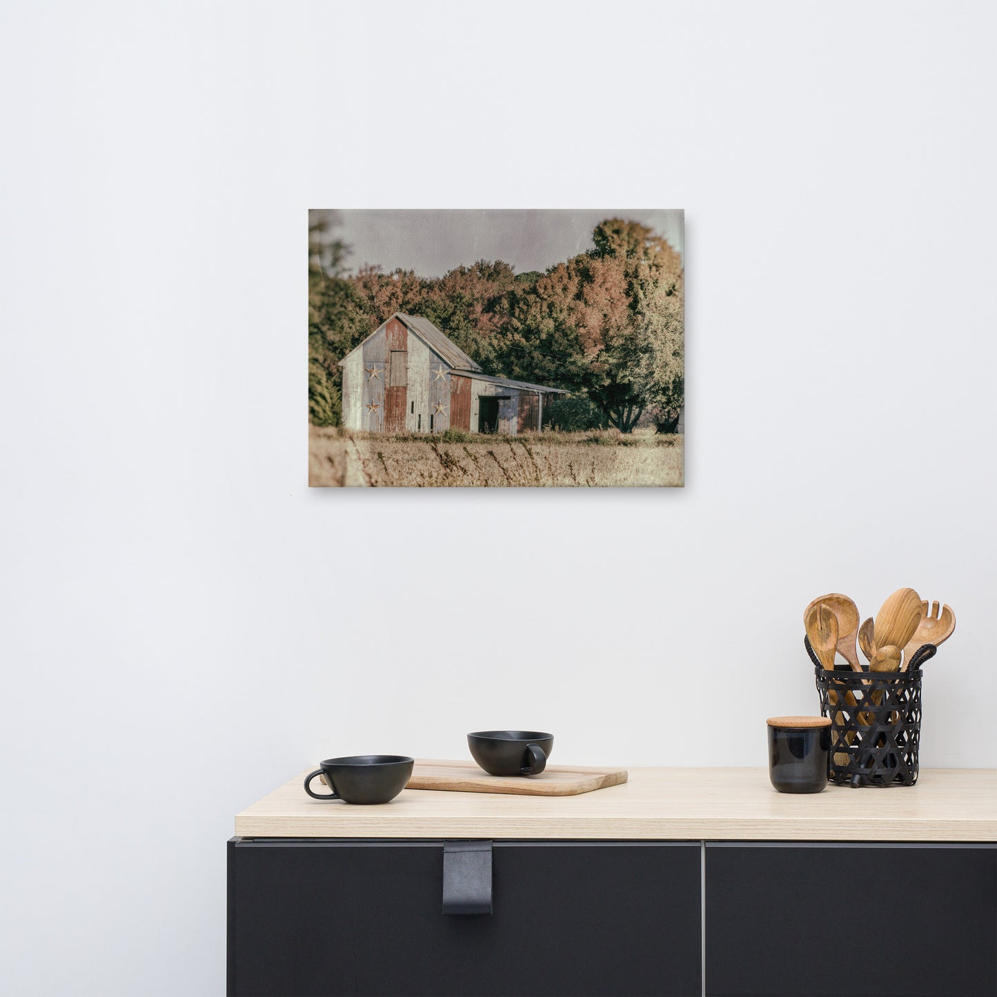 Patriotic Barn in Field Glass Plate Rustic Landscape Photograph Canvas Wall Art Prints