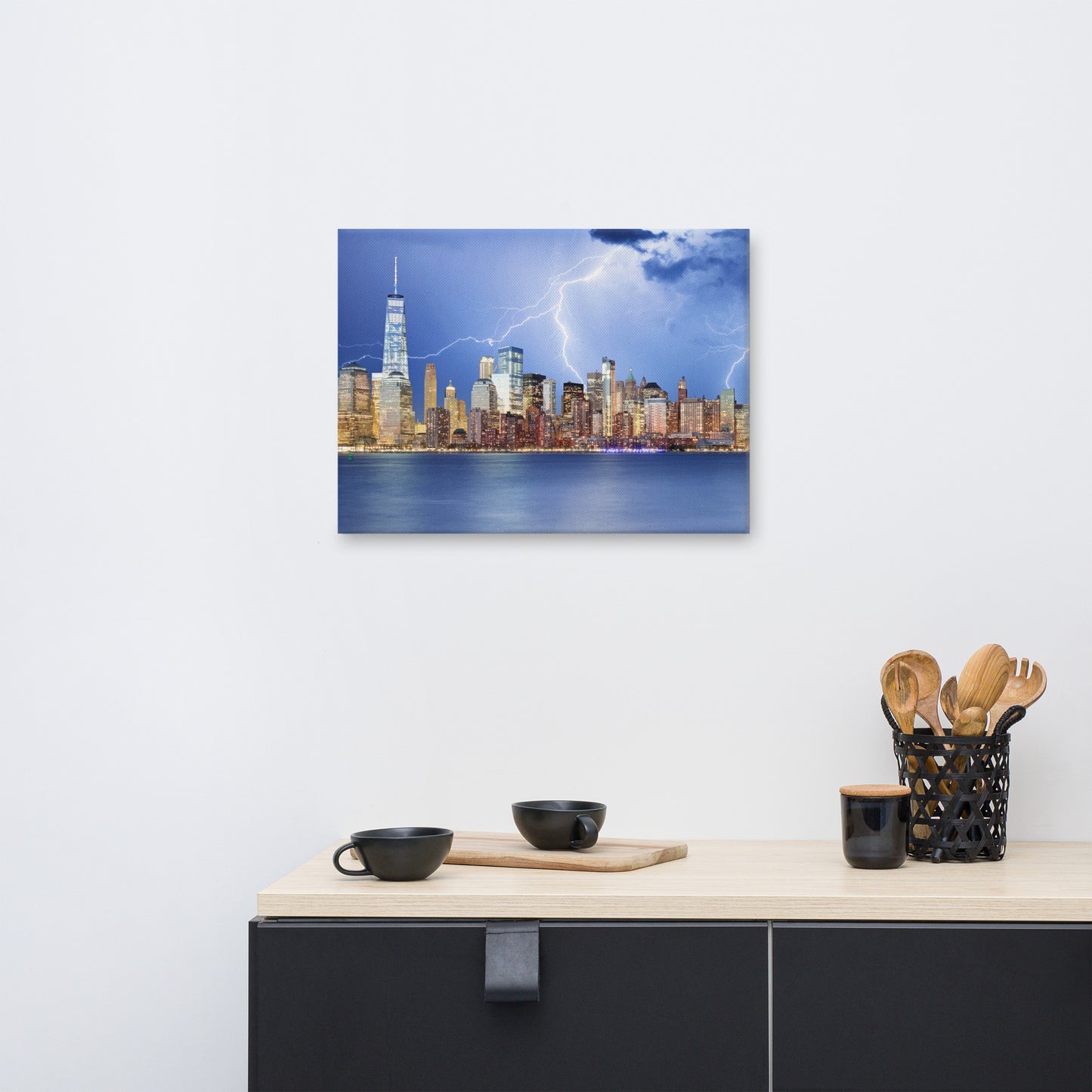 Electrifying New York Lightning Strikes the Skyline Architectural Photograph Canvas Wall Art Print