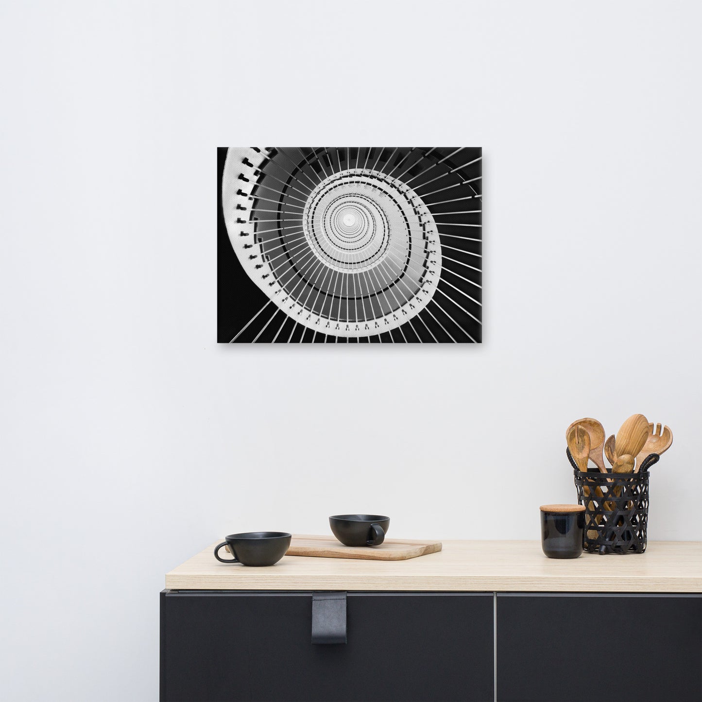 Never Ending Ascent - Equiangular Spiral Black And White Architectural Photograph Canvas Wall Art Print