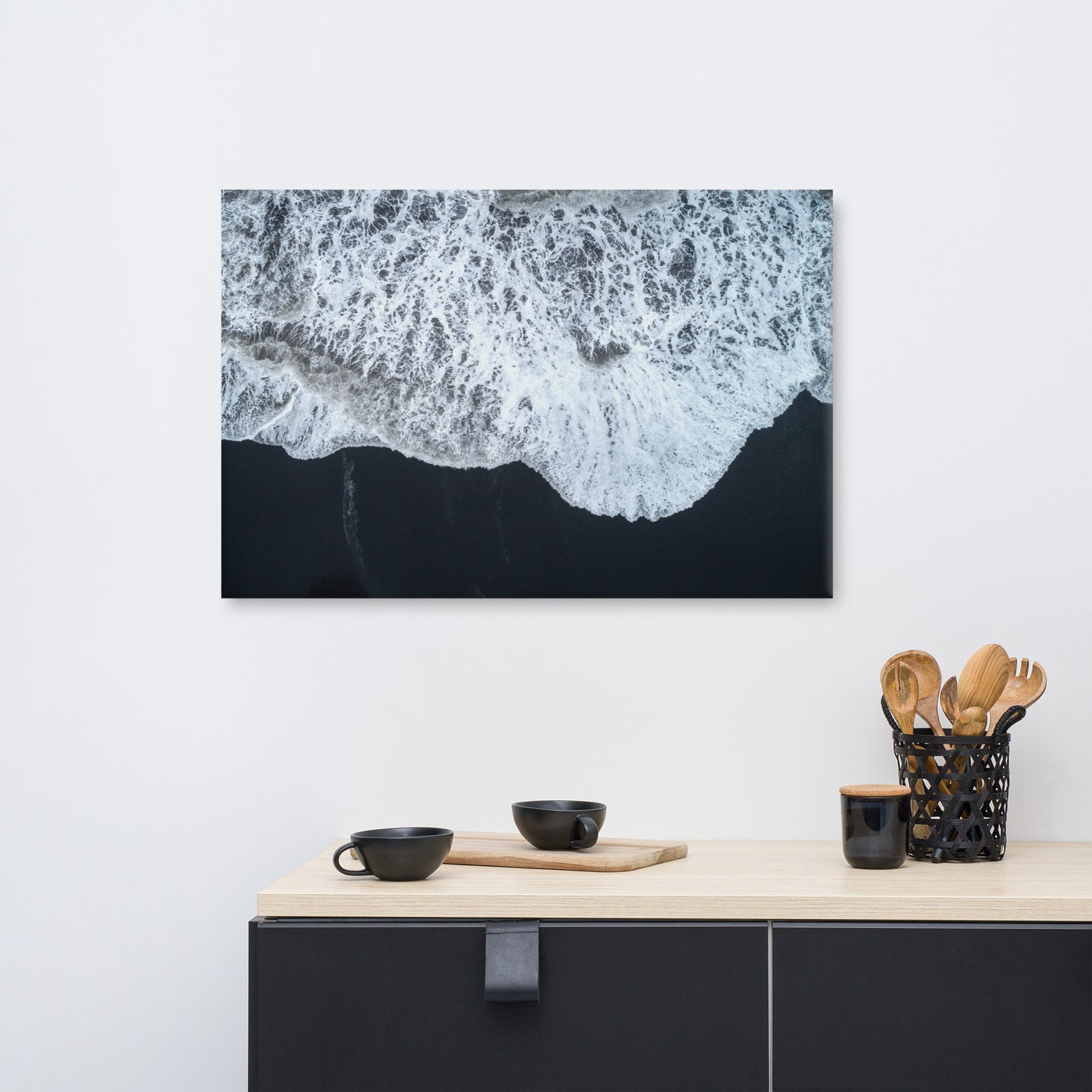 White Waters and Black Sand Coastal Landscape Photograph Canvas Wall Art Prints