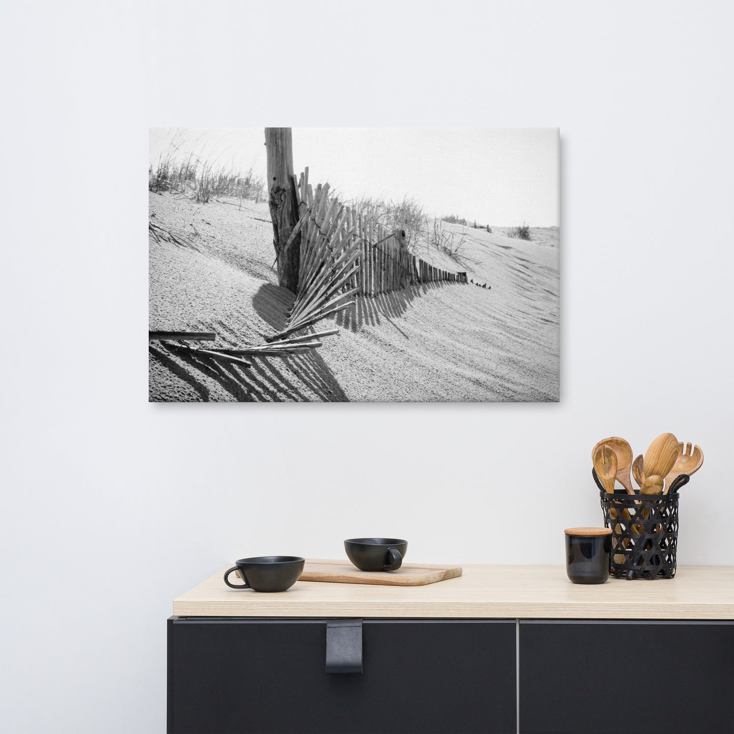 High Key Dunes Black and White Coastal Landscape Canvas Wall Art Prints
