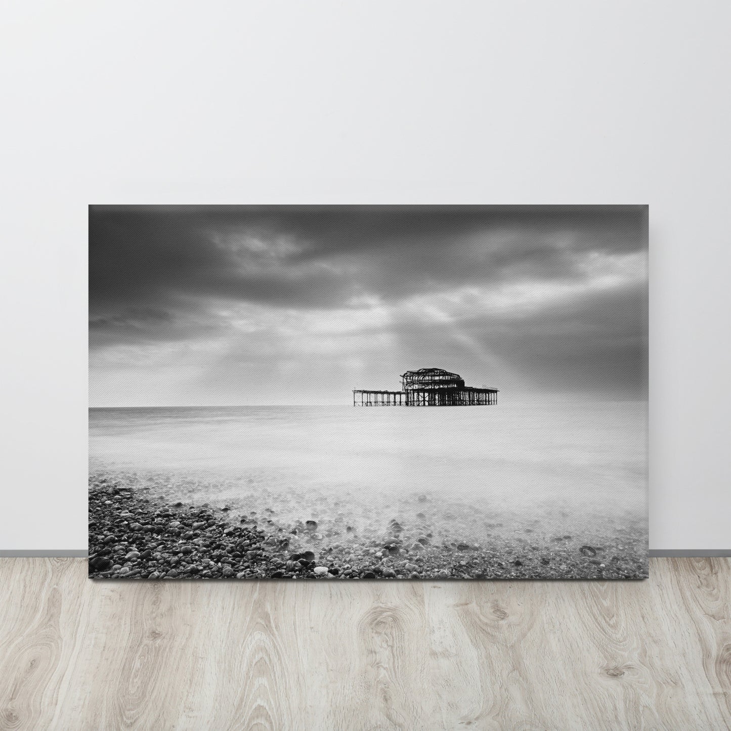 Lounge Room Art: Abandoned West Pier Black and White - Coastal / Beach / Seascape / Nature / Landscape Photo Canvas Wall Art Print - Artwork - Wall Decor