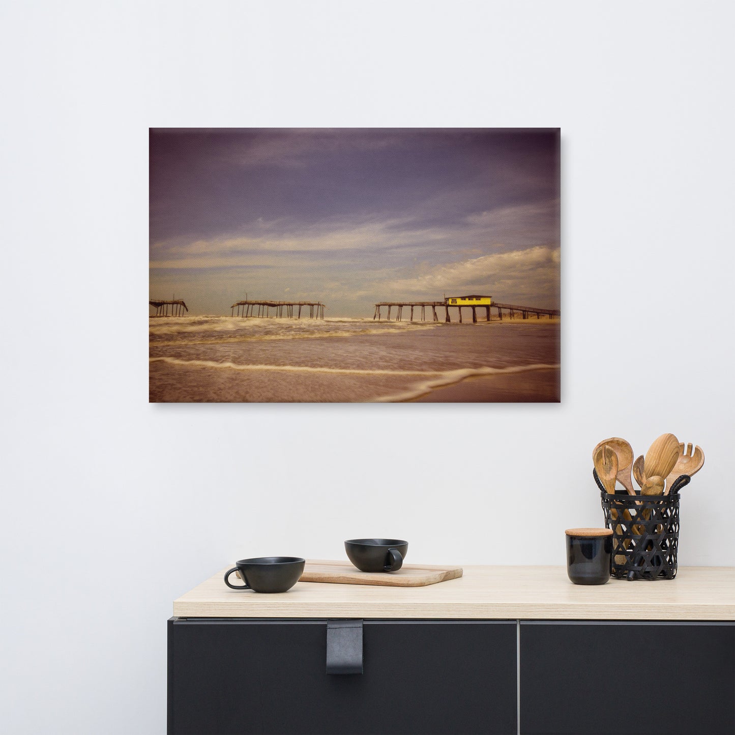 Coastal Canvas Artwork: Aged View of the Frisco Pier Beach / Coastal / Seascape / Rustic / Nature / Landscape Photograph Canvas Wall Art Print - Wall Decor - Artwork