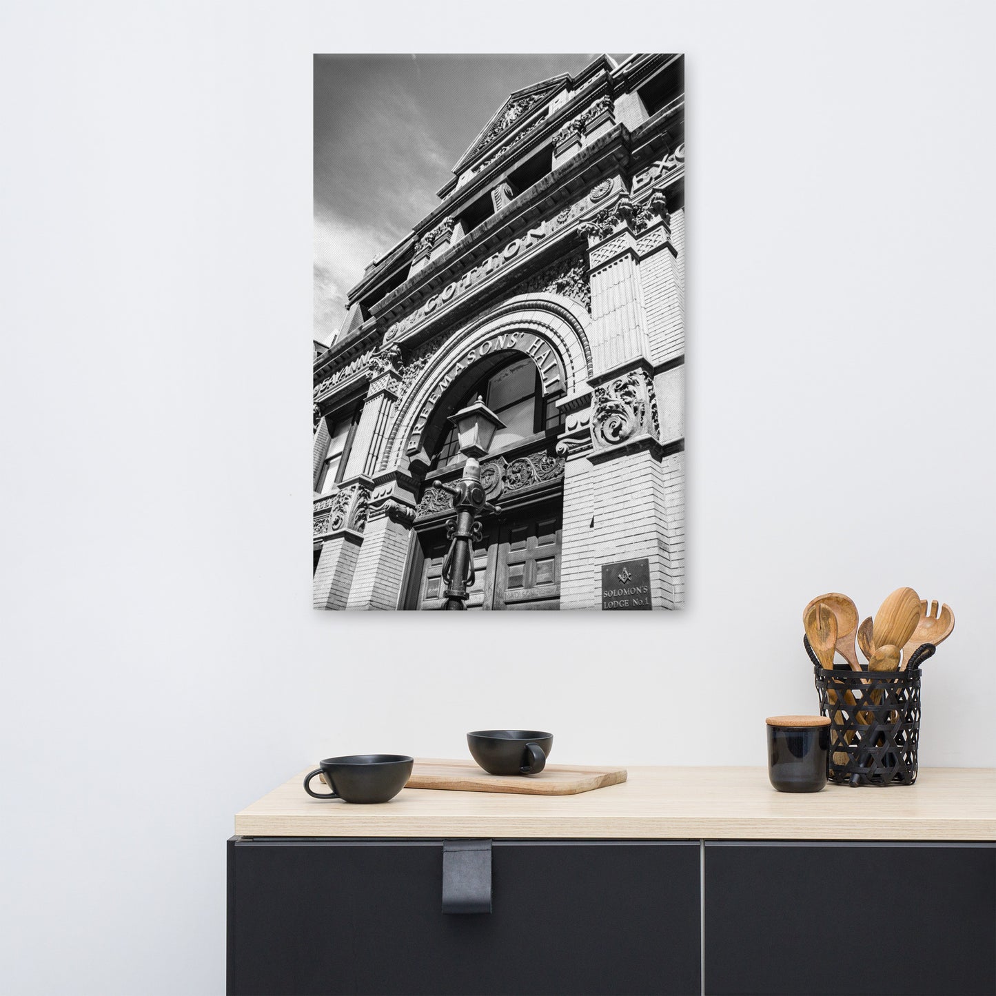 Black and White Savannah Cotton Exchange Freemasons' Hall Canvas Wall Art Prints