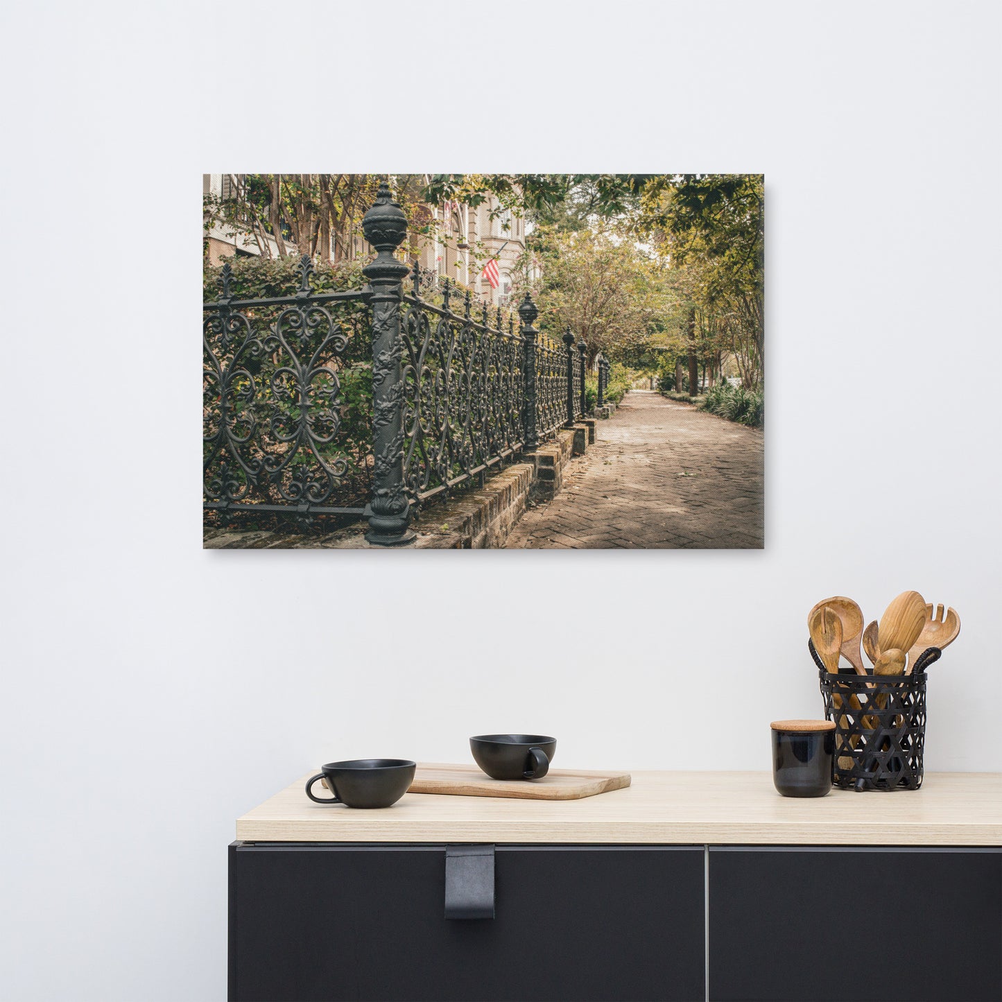 Old Wrought Iron Fence Gate Savannah GA 3 Canvas Wall Art Prints