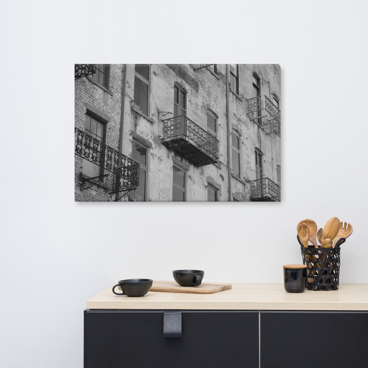 Old Iron Balcony River Street Savannah GA 3 Canvas Wall Art Prints