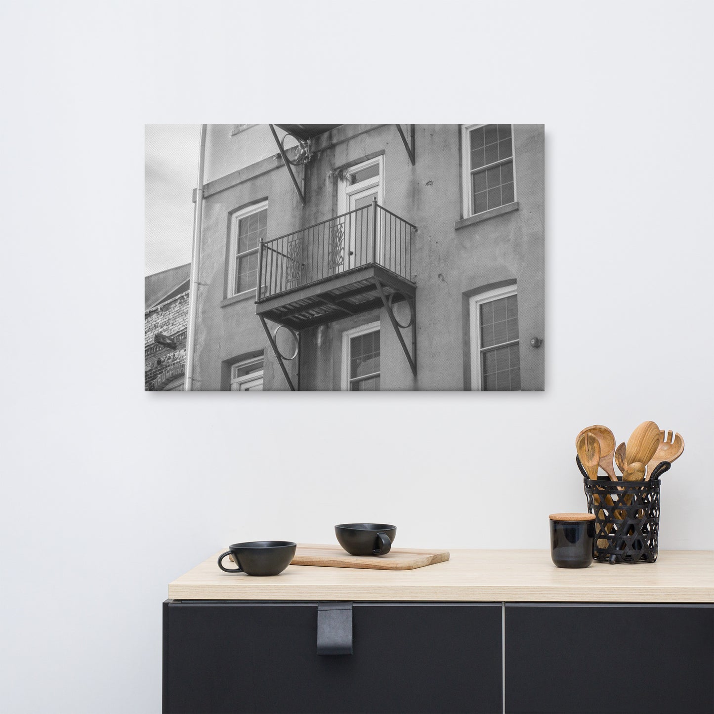Old Iron Balcony River Street Savannah GA Canvas Wall Art Prints