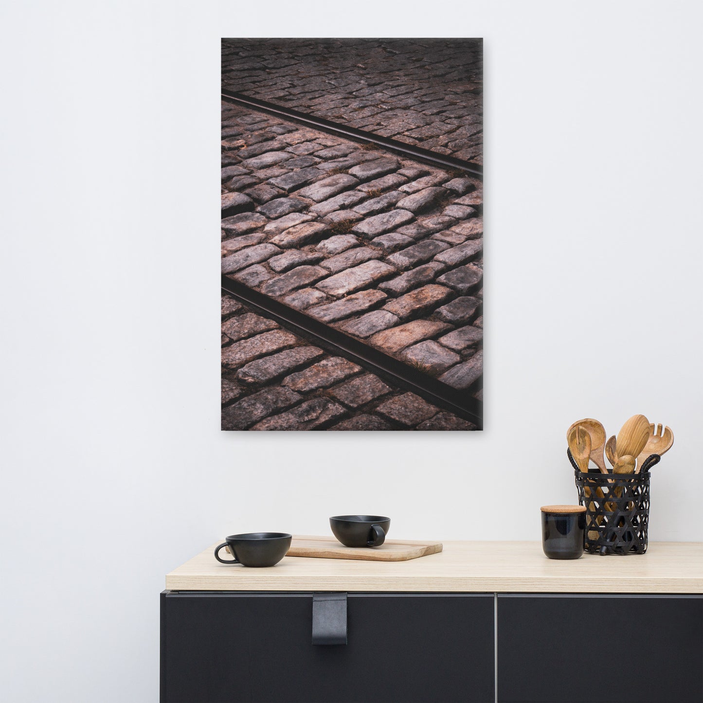 Train Tracks Cobble Stone River Street Gate Savannah GA Canvas Wall Art Prints