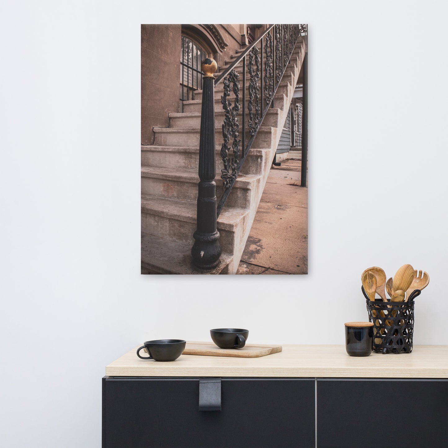 John Rourke House Wrought Iron Railing Steps Savannah GA Canvas Wall Art Prints