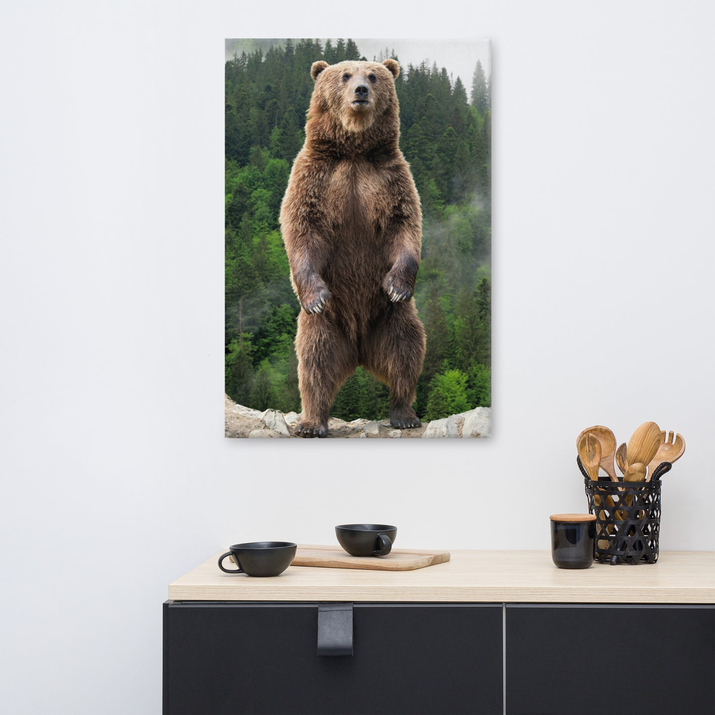 Big Standing Brown Bear On Mountain Top Animal Wildlife Photograph Canvas Wall Art Prints