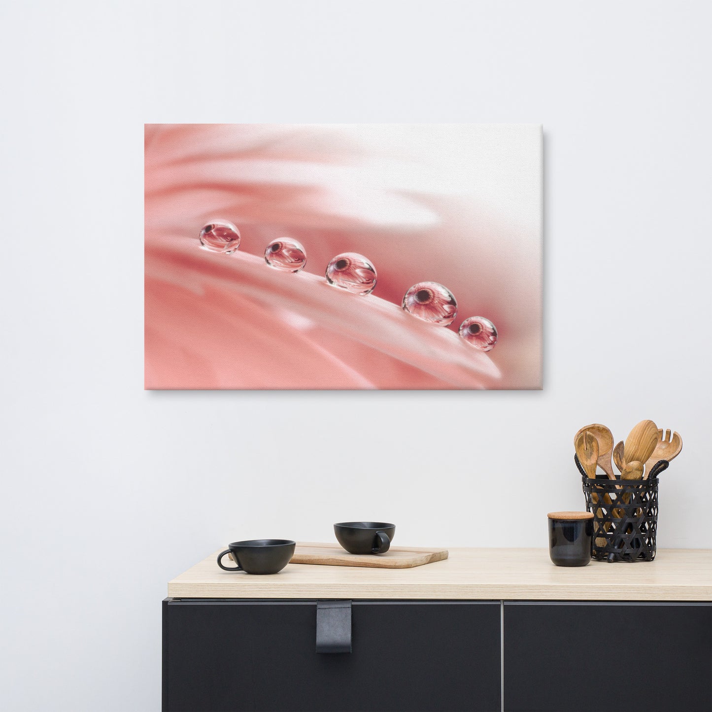Meditation Canvas Art: Dew Drops on Gerbera Daisy Petals Floral Botanical Photograph Shabby Chic - Vintage Canvas Wall Art Print