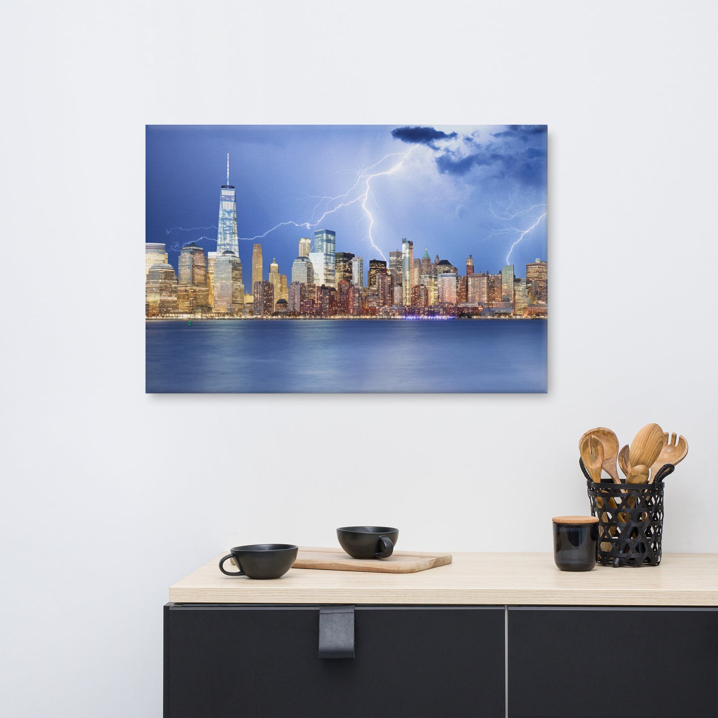 Electrifying New York Lightning Strikes the Skyline Architectural Photograph Canvas Wall Art Print