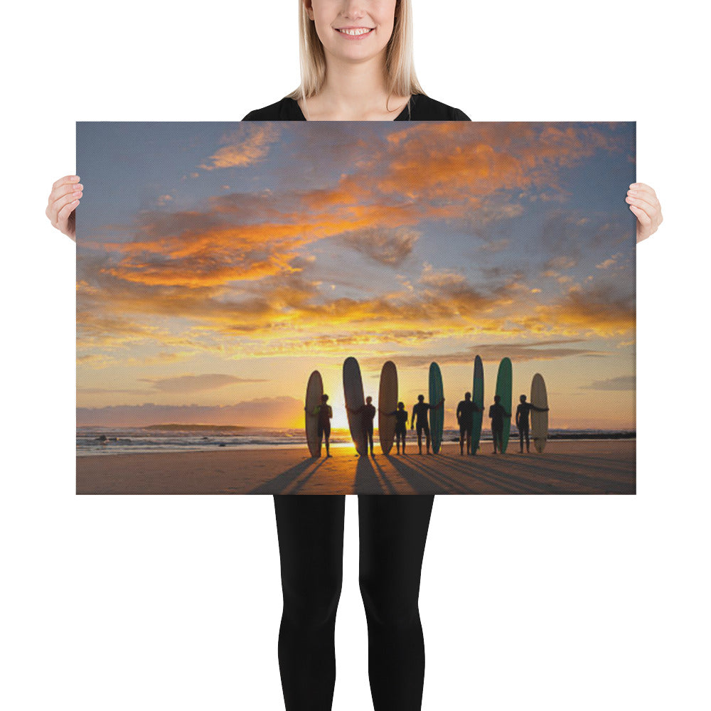 Silhouettes of Stoke: A Malibu Sunrise Coastal Lifestyle Abstract Nature Photograph Canvas Wall Art Print