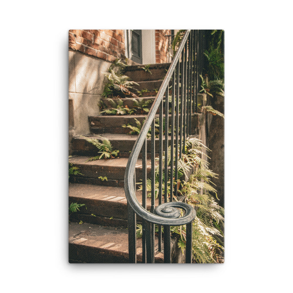 Old Stone Stairs And Cast Iron Banister Savannah GA Canvas Wall Art Prints