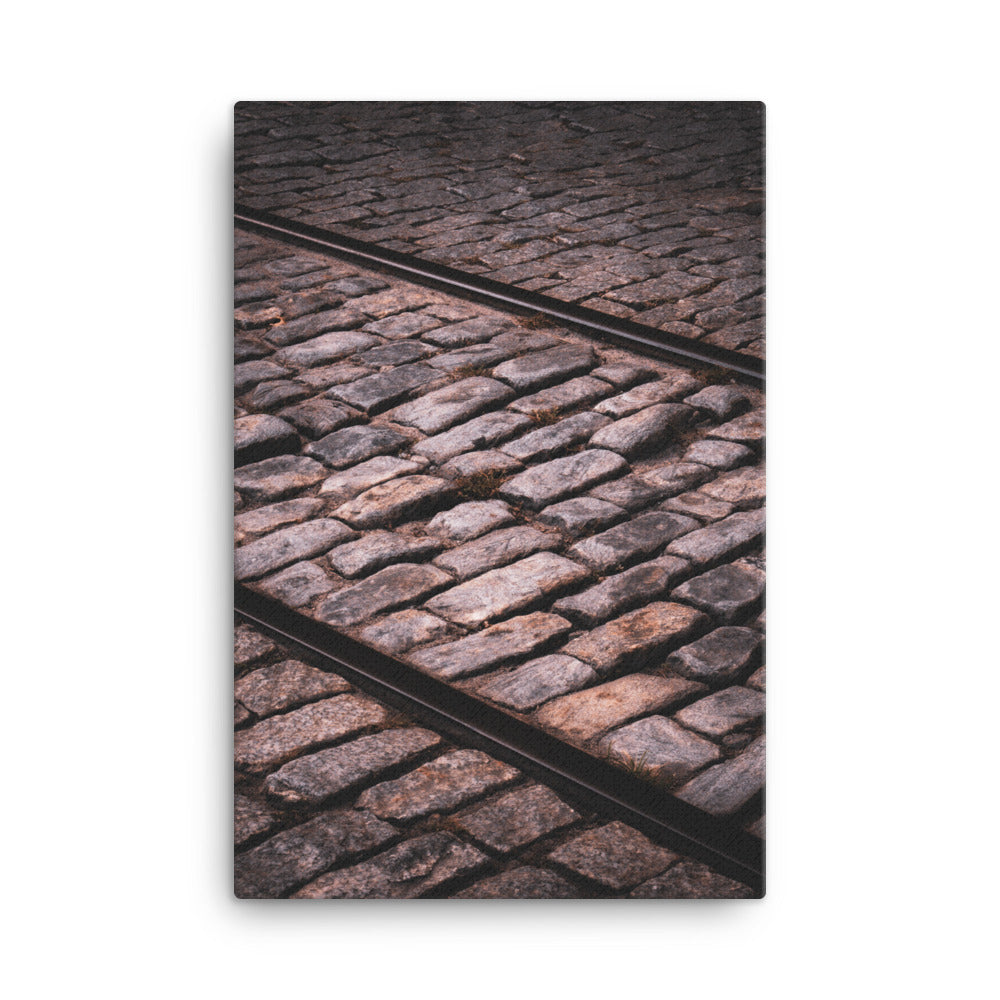 Train Tracks Cobble Stone River Street Gate Savannah GA Canvas Wall Art Prints