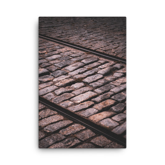 Train Tracks Cobble Stone River Street Gate Savannah GA Canvas Wall Art Prints