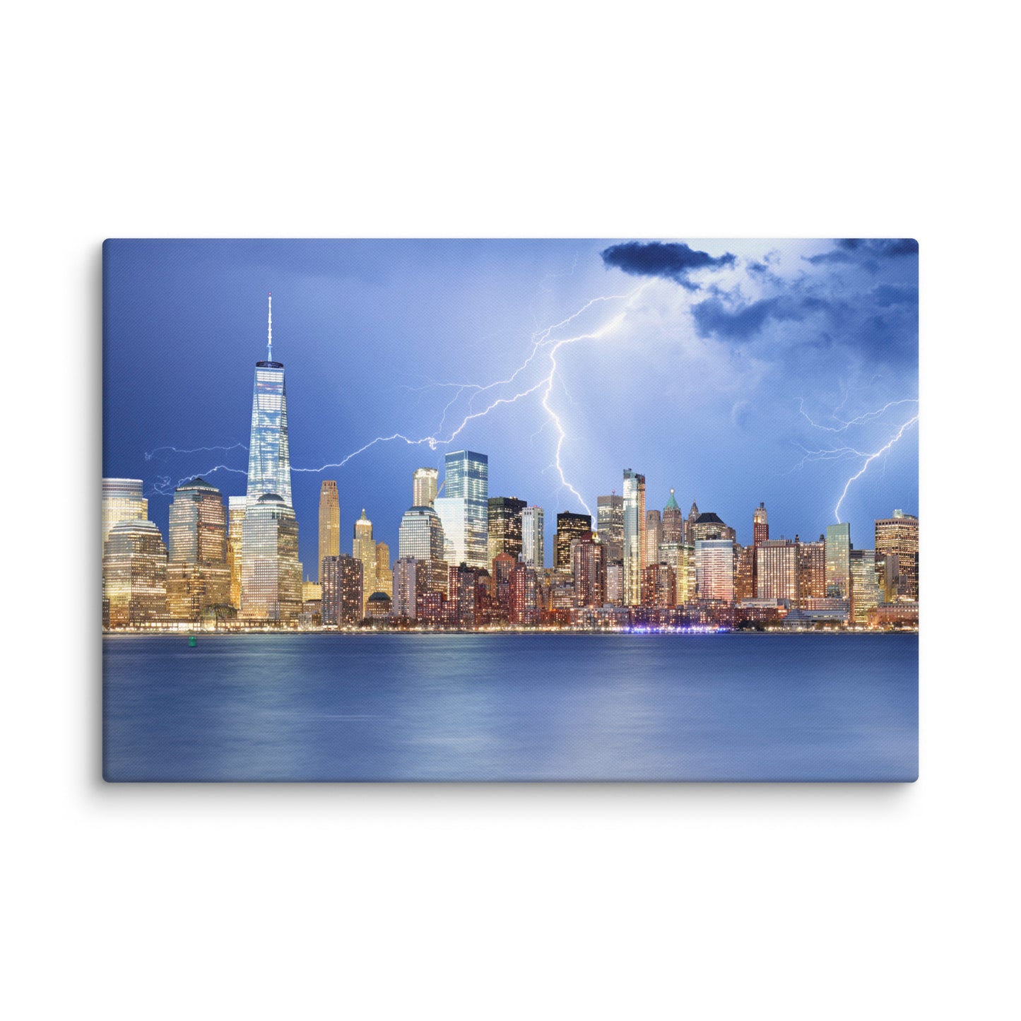 Electrifying New York Lightning Strikes the Skyline Architectural Photograph Canvas Wall Art Print