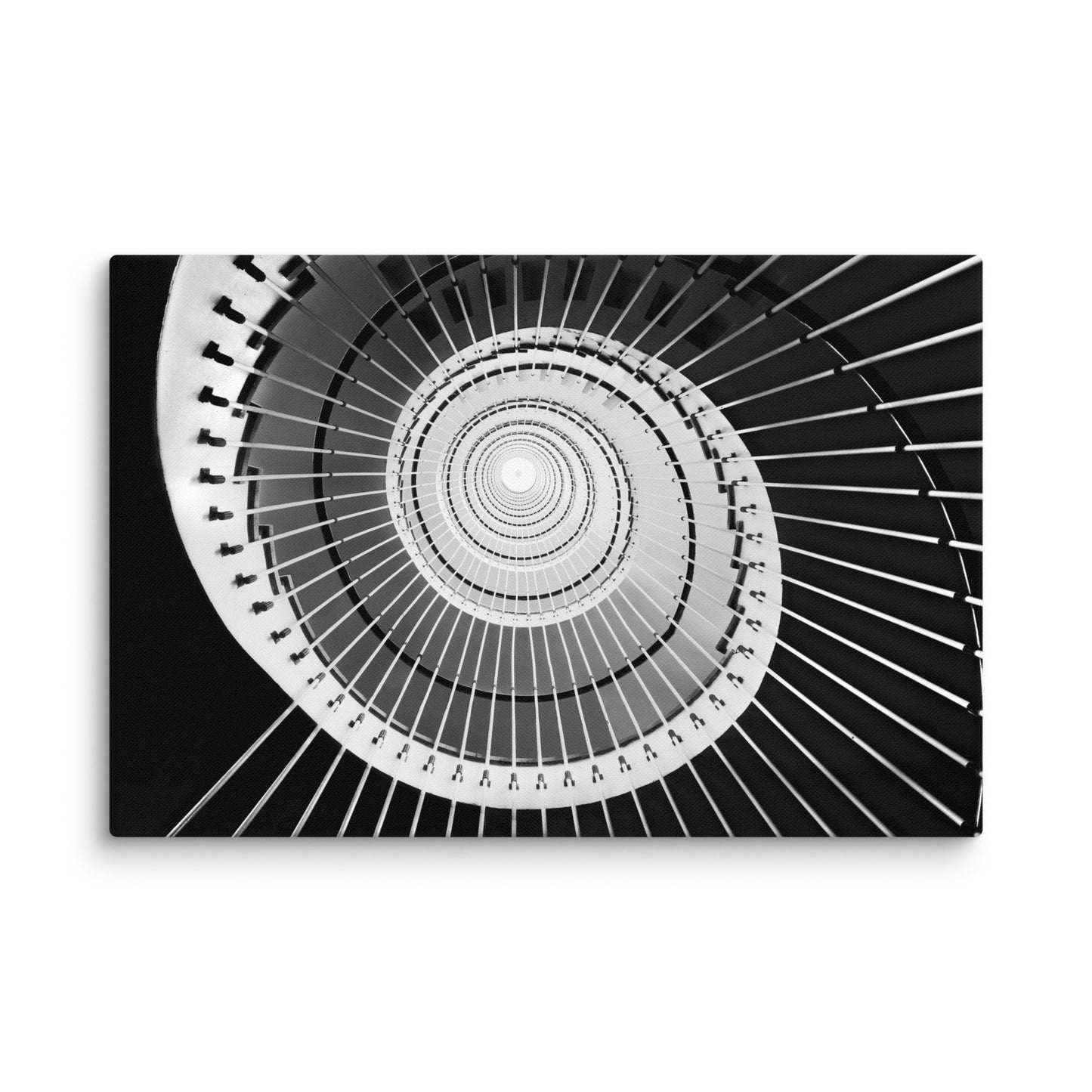 Never Ending Ascent - Equiangular Spiral Black And White Architectural Photograph Canvas Wall Art Print