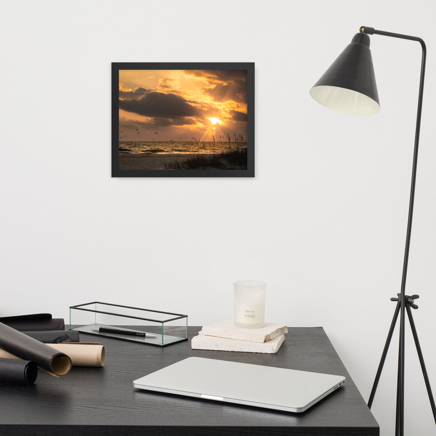 Man Office Wall Art: Anna Maria Island Cloudy Beach Sunset 1 - Coastal / Beach / Seascape / Nature / Landscape Photo Framed Wall Art Print - Artwork