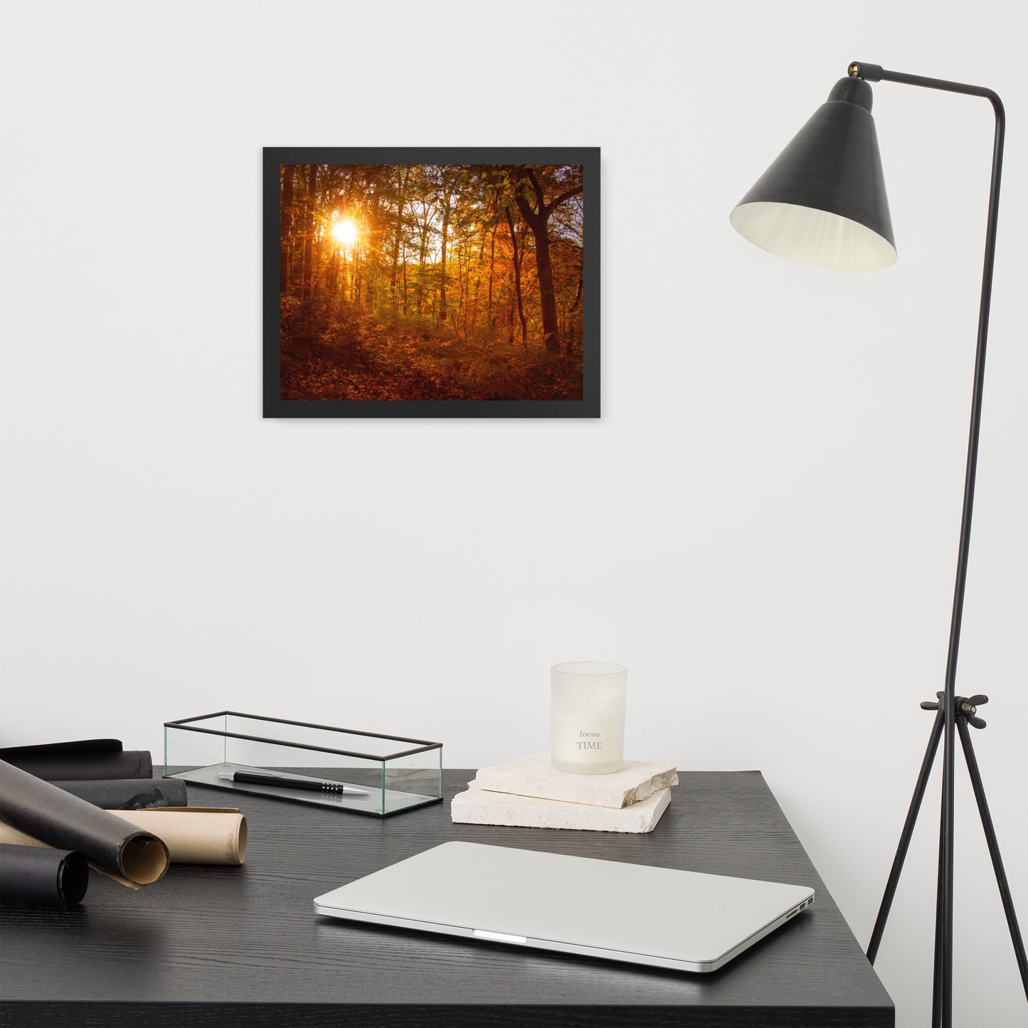 Autumn Sunset in the Trees Rural Landscape Framed Photo Paper Wall Art Prints