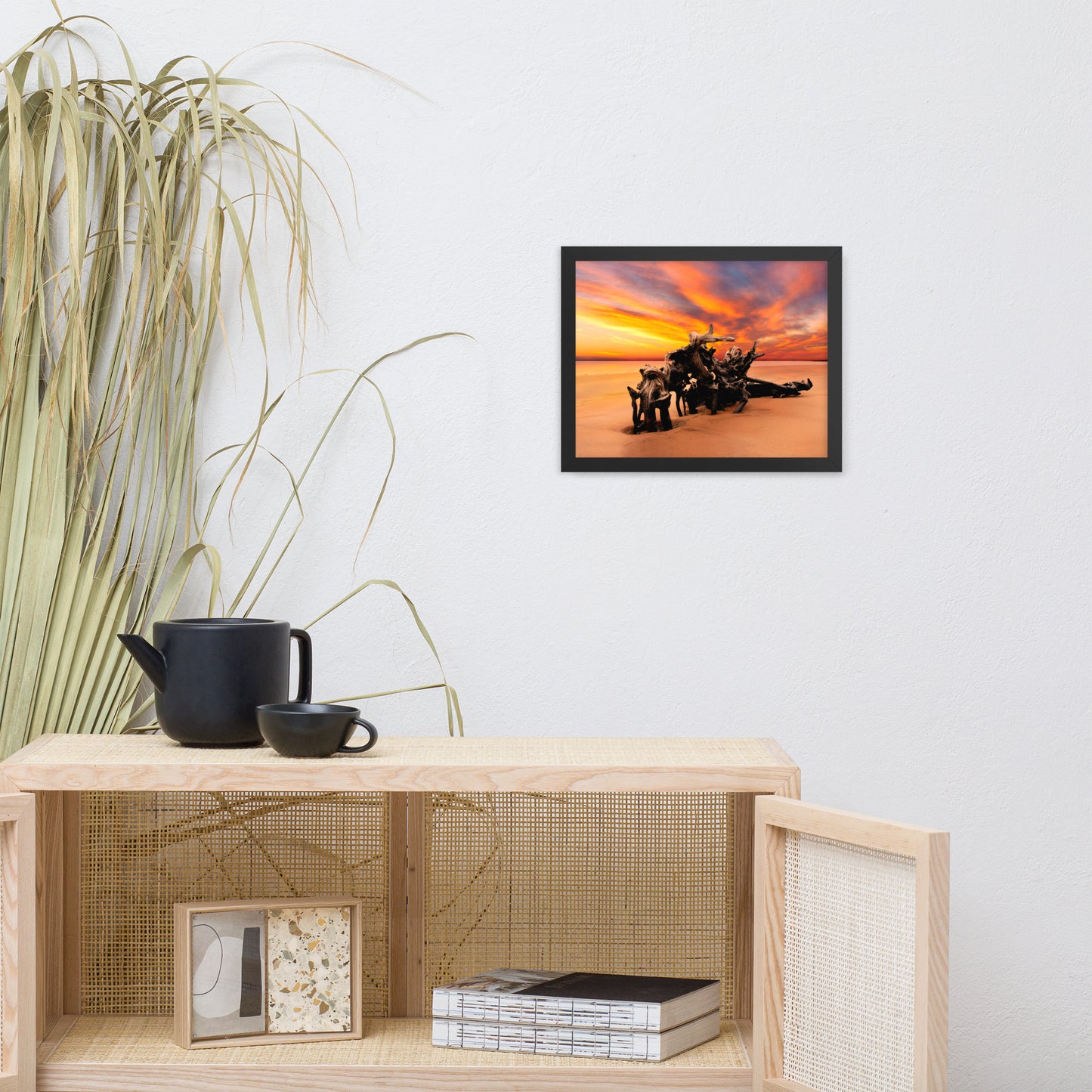 Dried Tree Roots and Sunrise Boneyard Beach Jacksonville Florida Framed Wall Art Print