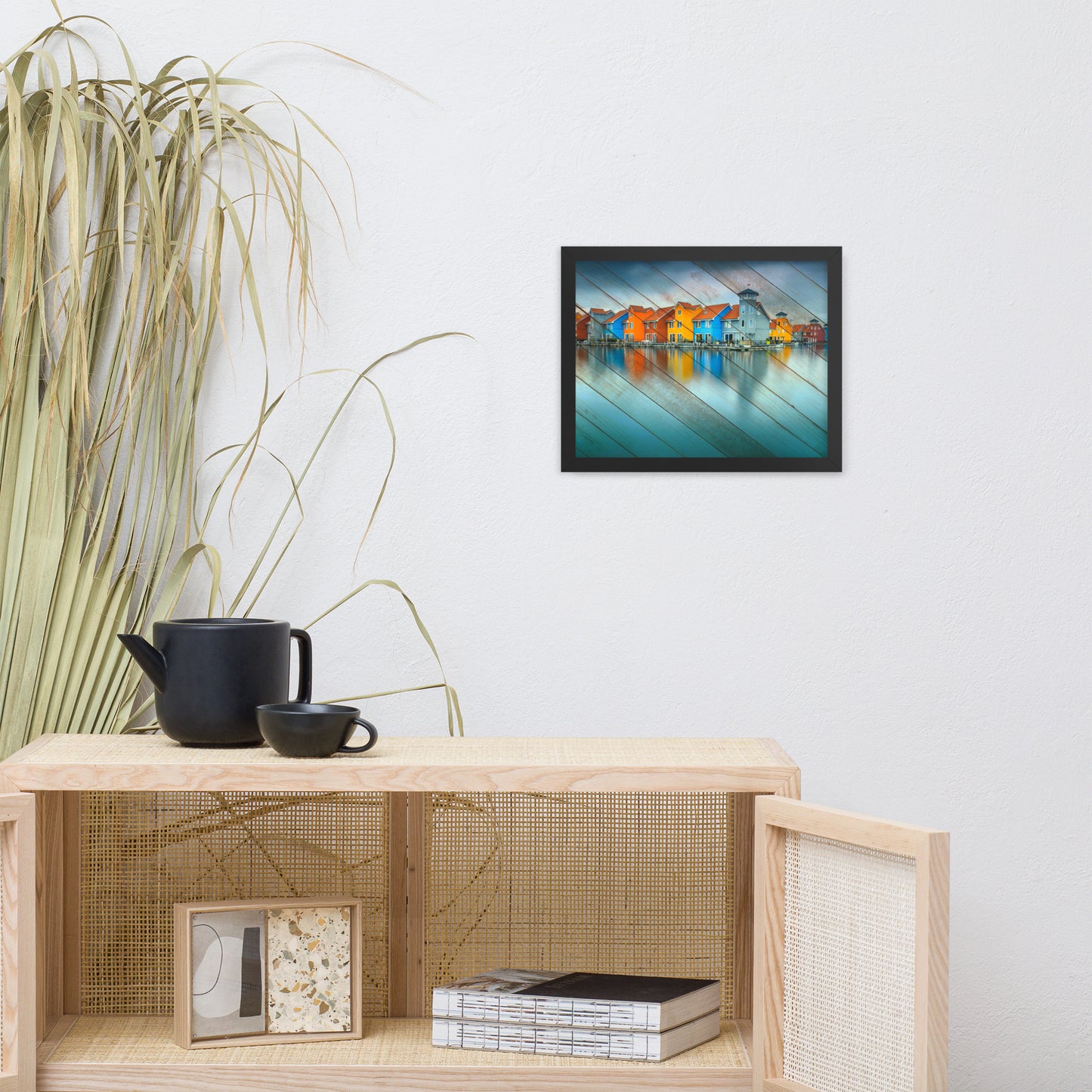 Faux Wood Blue Morning at Waters Edge Framed Photo Paper Wall Art Prints