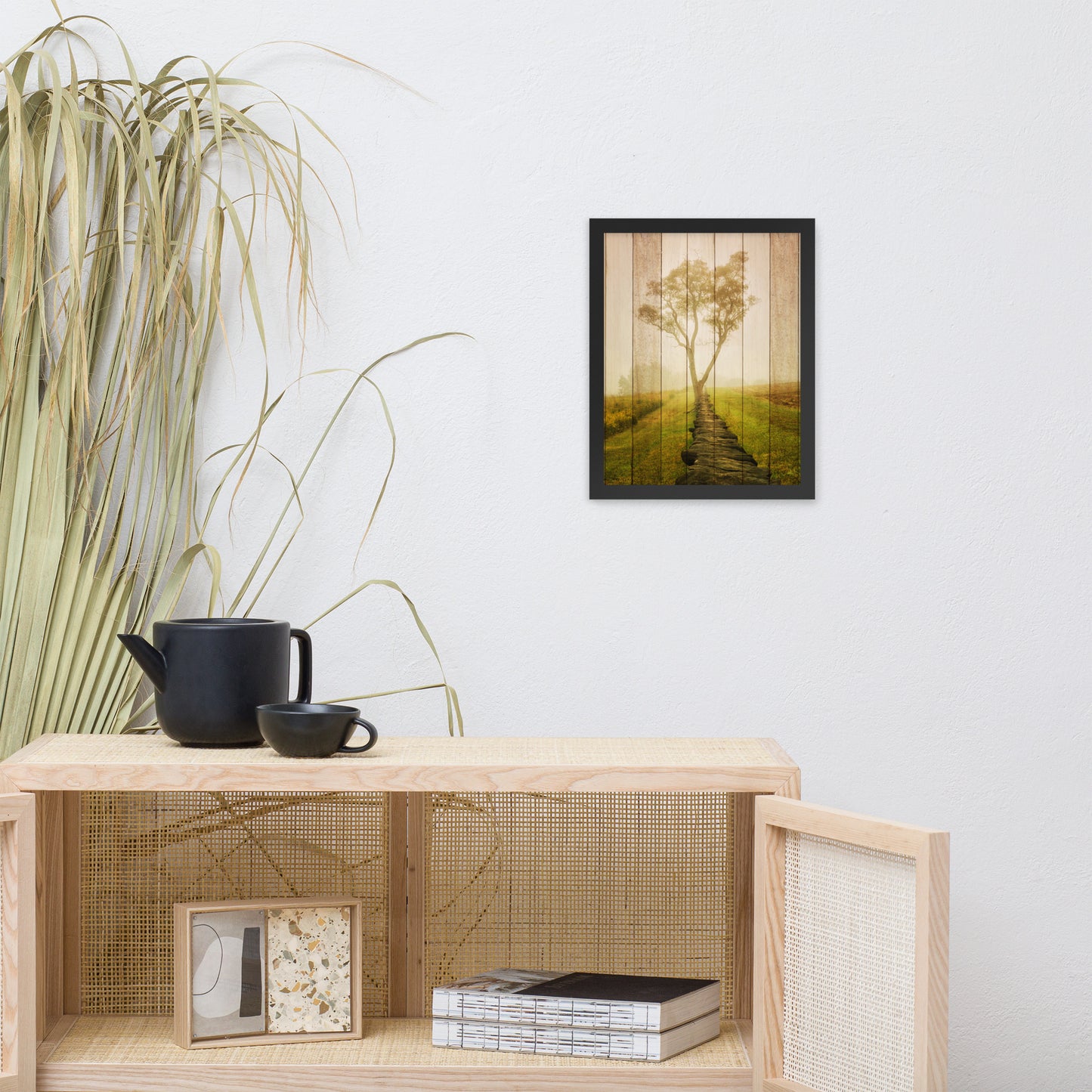 Faux Wood Calming Morning Landscape Framed Photo Wall Art Prints