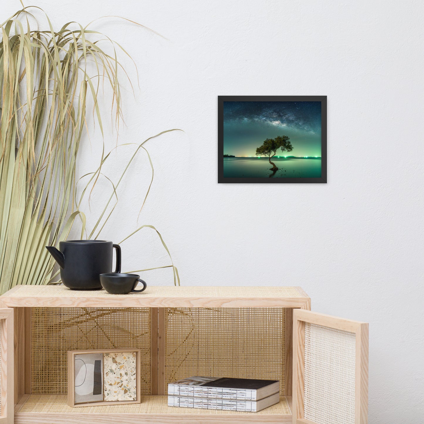 Glowing Milky Way Galaxy with Tree Framed Wall Art Prints