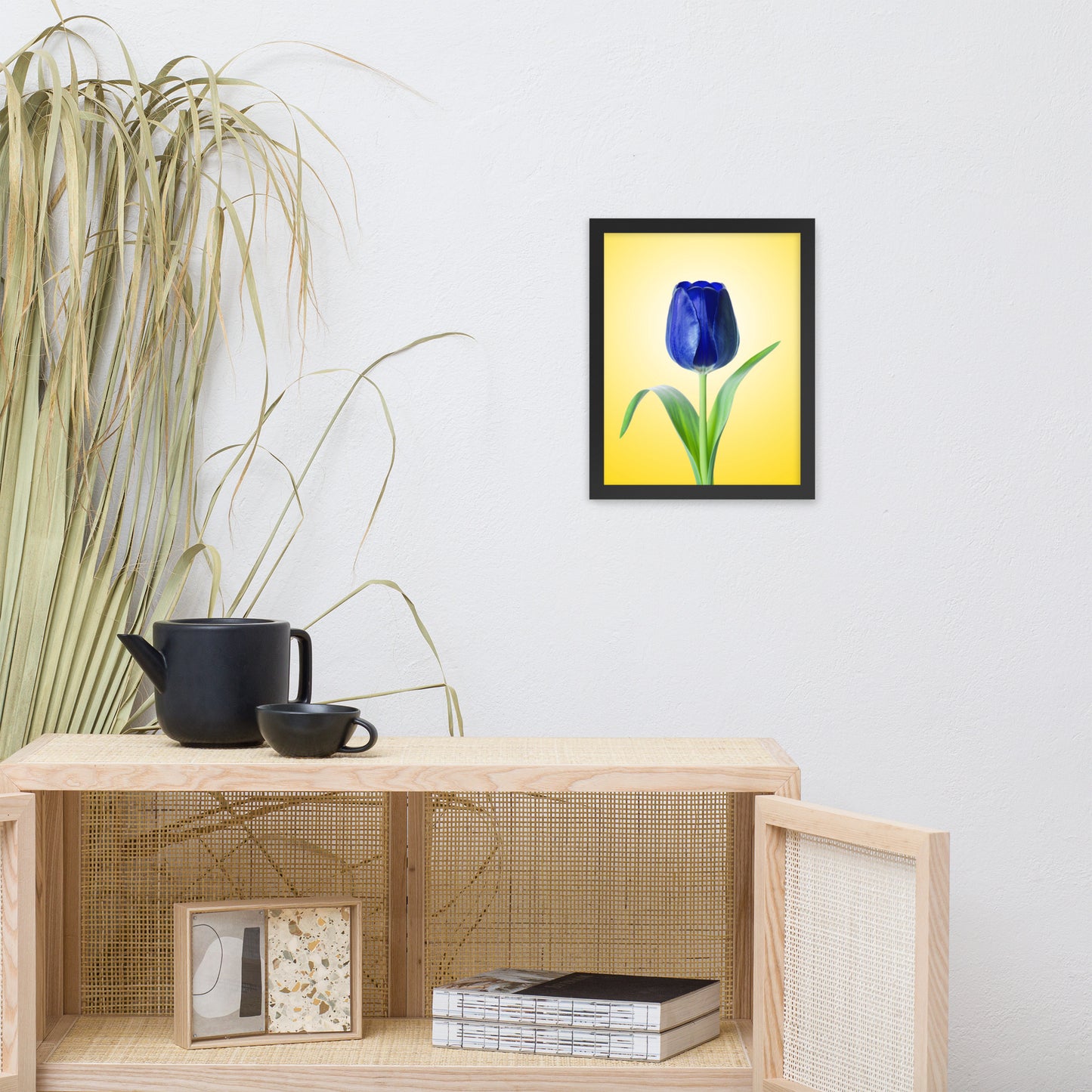 Blue Tulip Minimal Floral Nature Photo Framed Wall Art Print