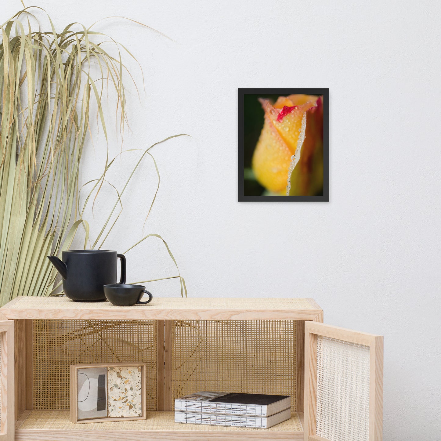 Dew on Yellow Rose Floral Nature Photo Framed Wall Art Print