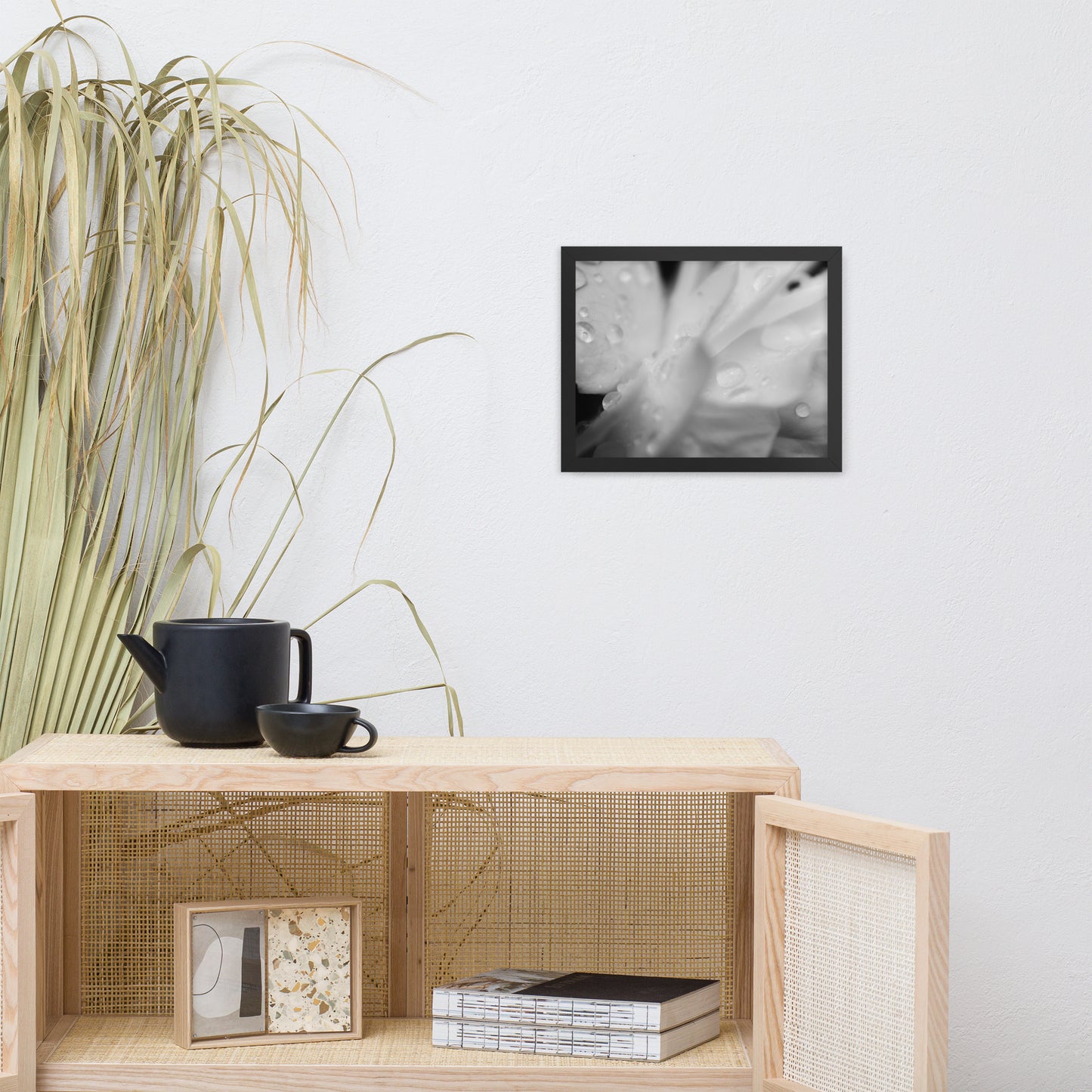 Delicate Rose Petals Black and White Floral Nature Photo Framed Wall Art Print