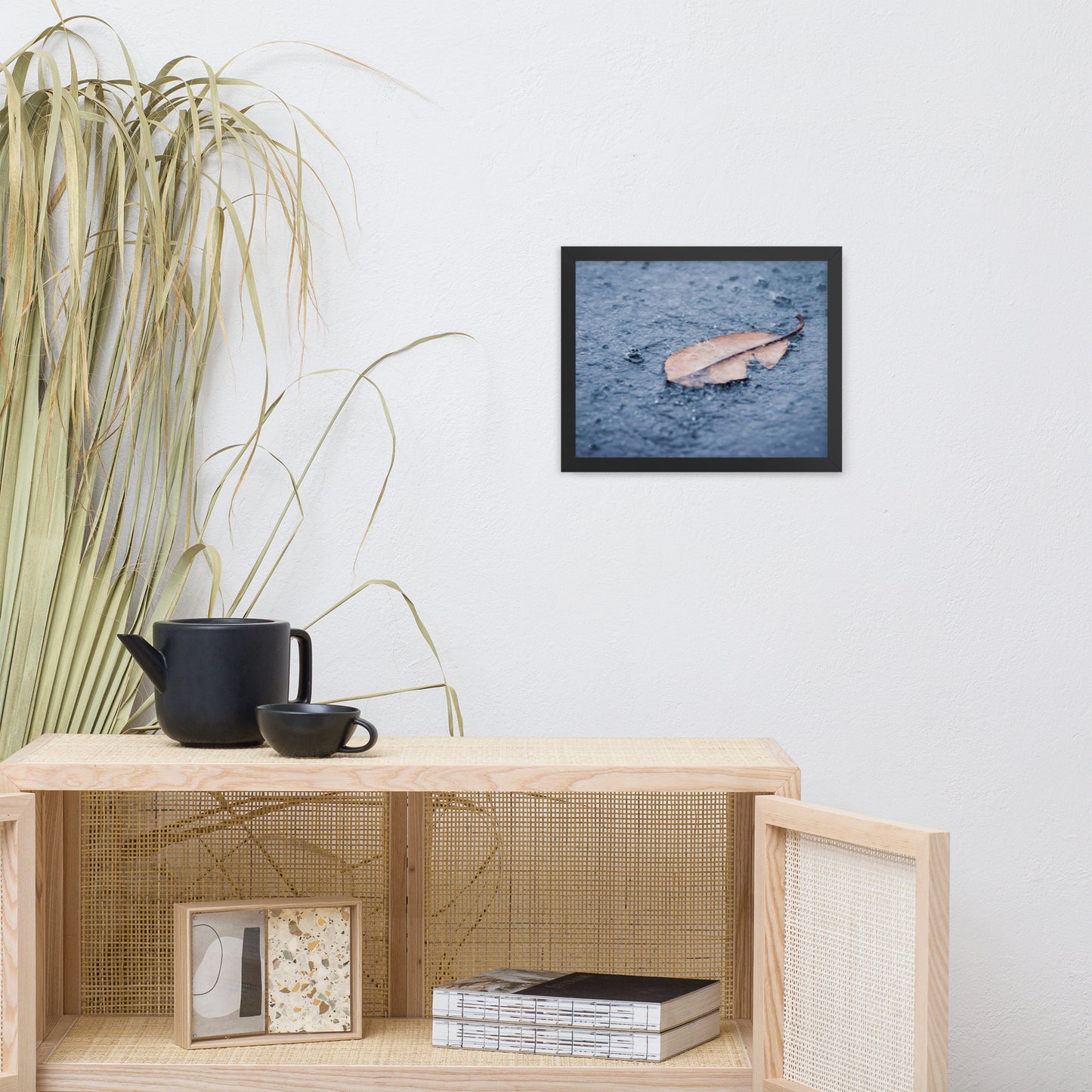 Fallen Leaf in The Rain Color Botanical Nature Photo Framed Wall Art Print