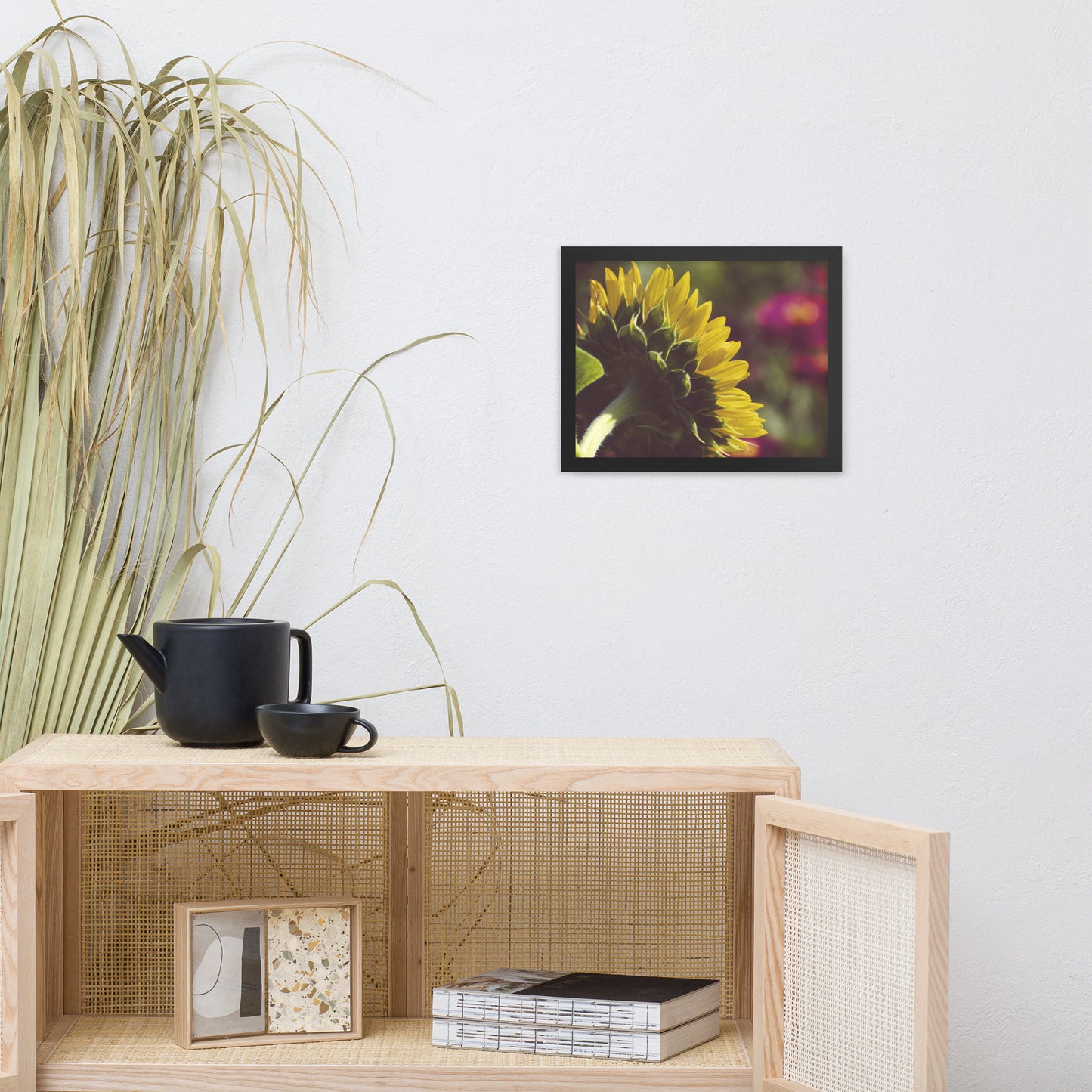 Dramatic Backside of Sunflower Grain Floral Photo Framed Wall Art Print