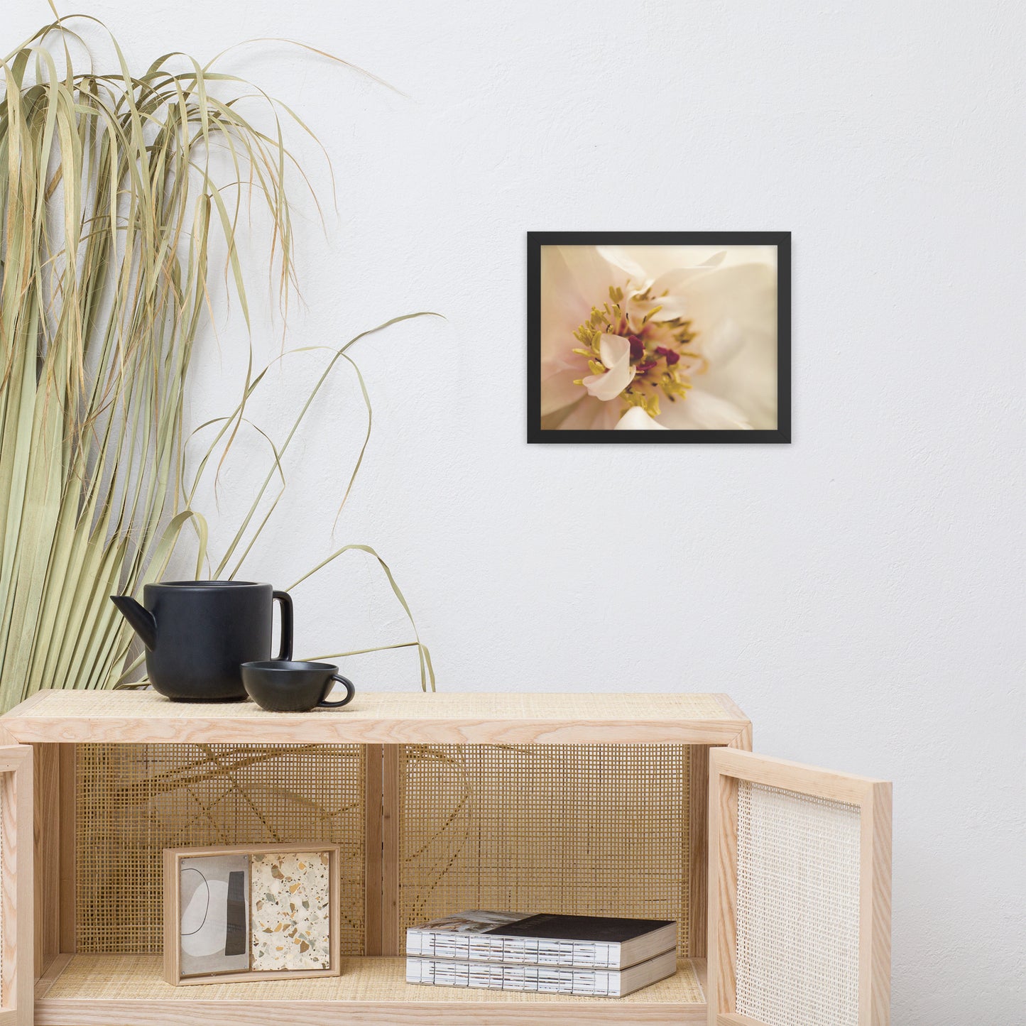 Eye of Peony Moody Midnight Floral Nature Photo Framed Wall Art Print