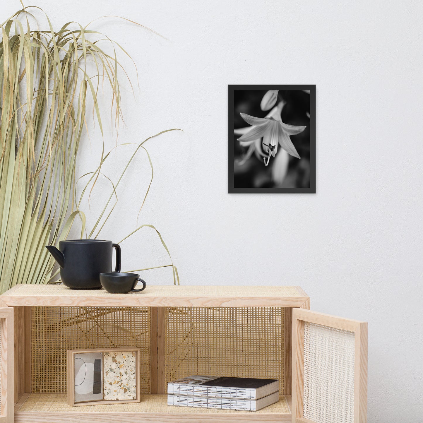Hosta Bloom Black and White Floral Nature Photo Framed Wall Art Print