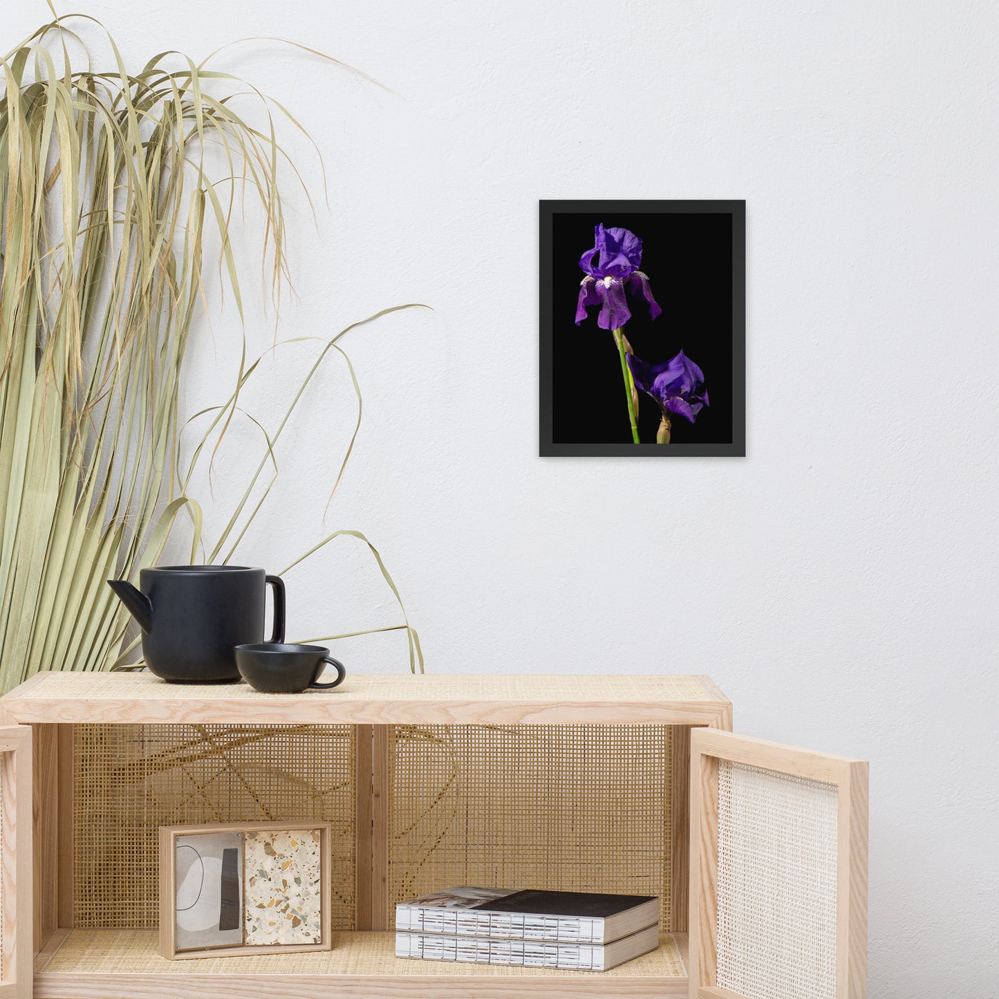 Iris on Black Floral Nature Photo Framed Wall Art Print