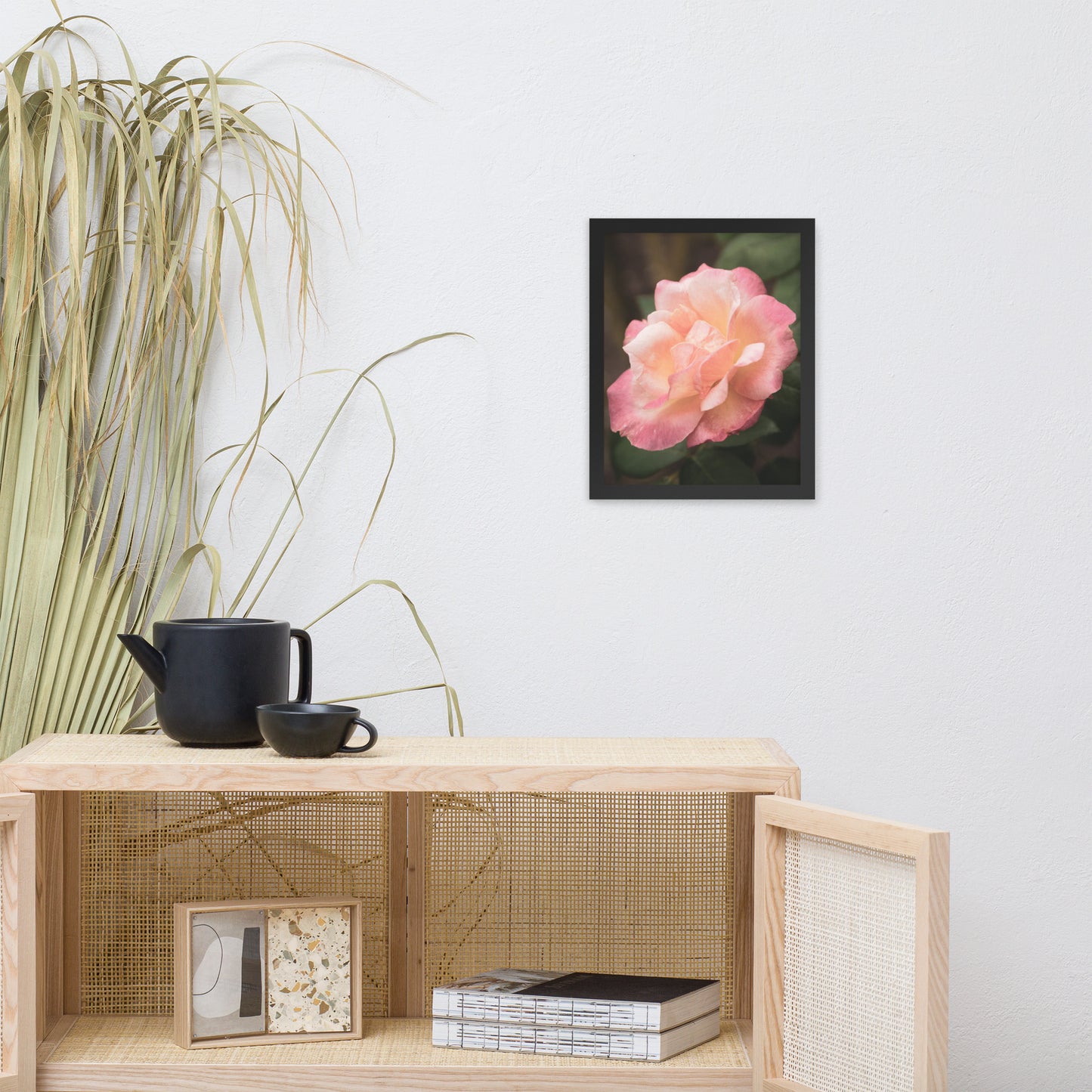 Pink and White Softened Rose Floral Nature Photo Framed Wall Art Print