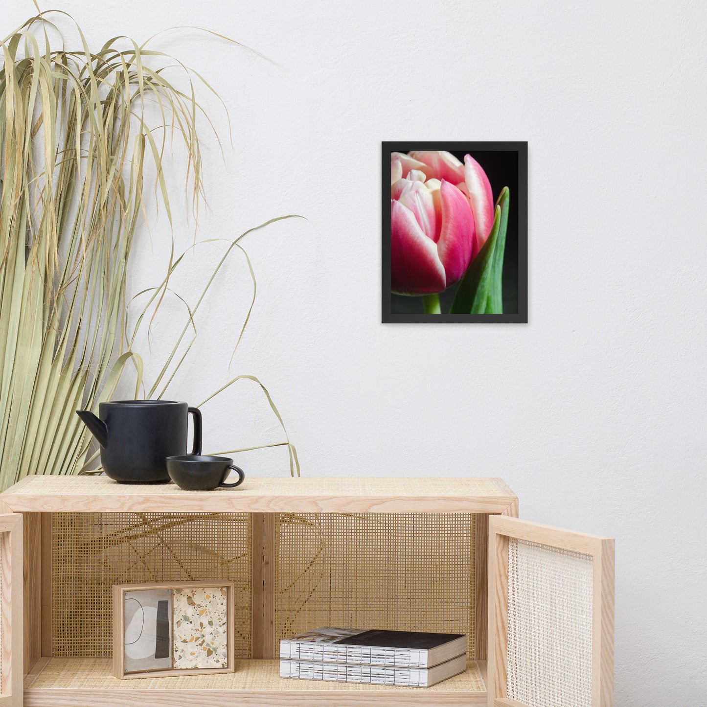 Pink and White Tulip Floral Nature Photo Framed Wall Art Print