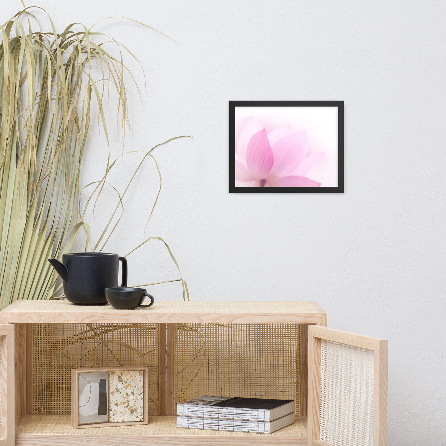 Peaceful Close-up Pink Lotus Petal Floral Framed Nature Photo Paper Poster