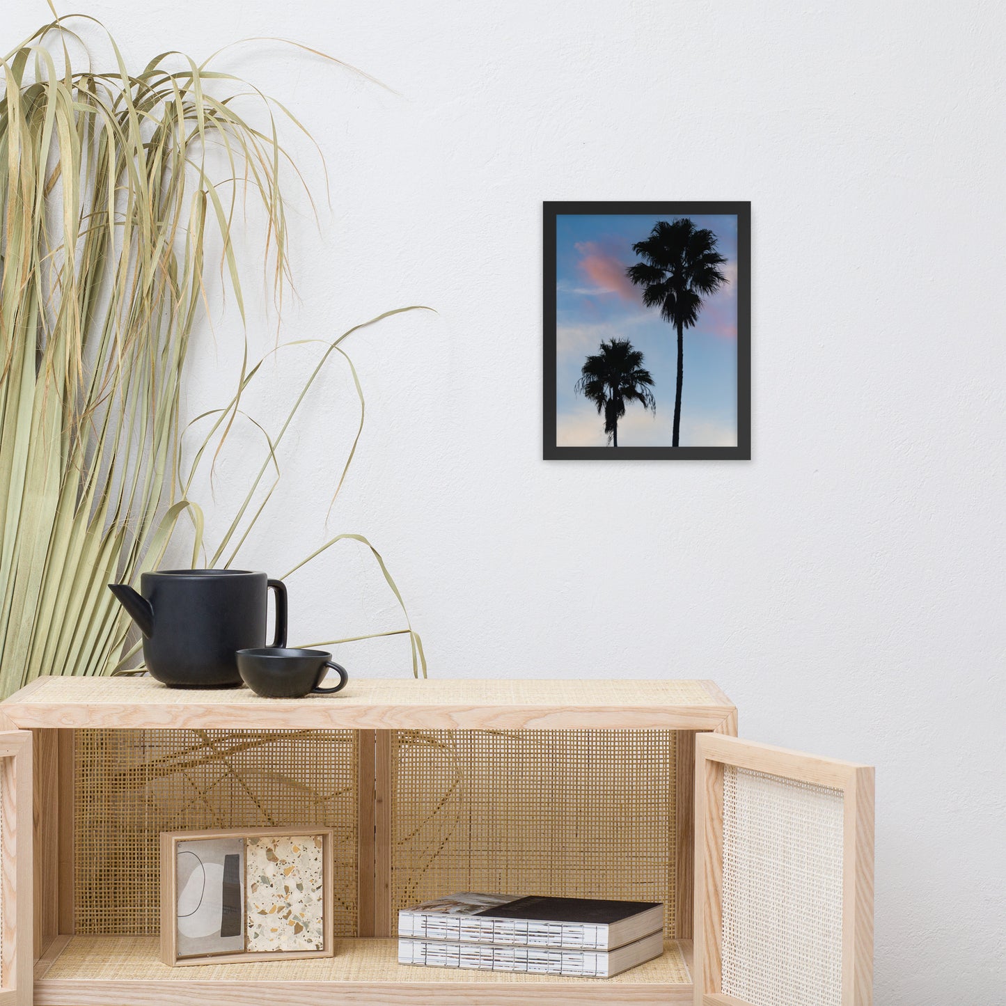 Palm Tree Silhouettes on Blue Sky Botanical Nature Photo Framed Wall Art Print