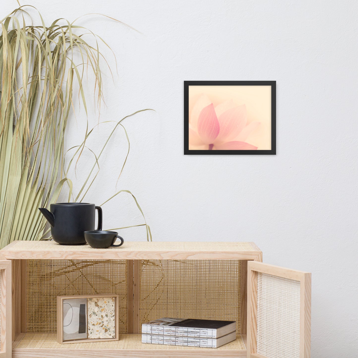 Tranquil Close-up Pink Lotus Petal Framed Photo Paper Poster