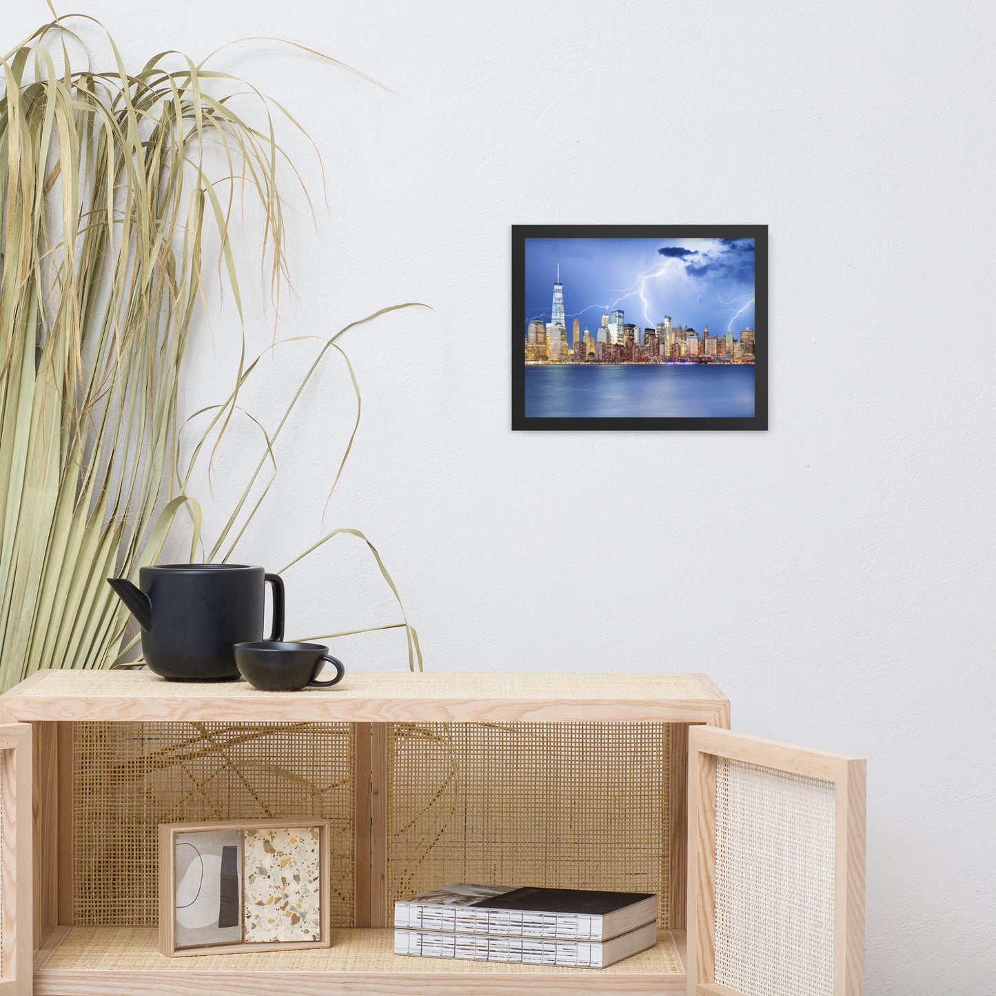 Electrifying New York Lightning Strikes the Skyline Architectural Photograph Framed Wall Art Print