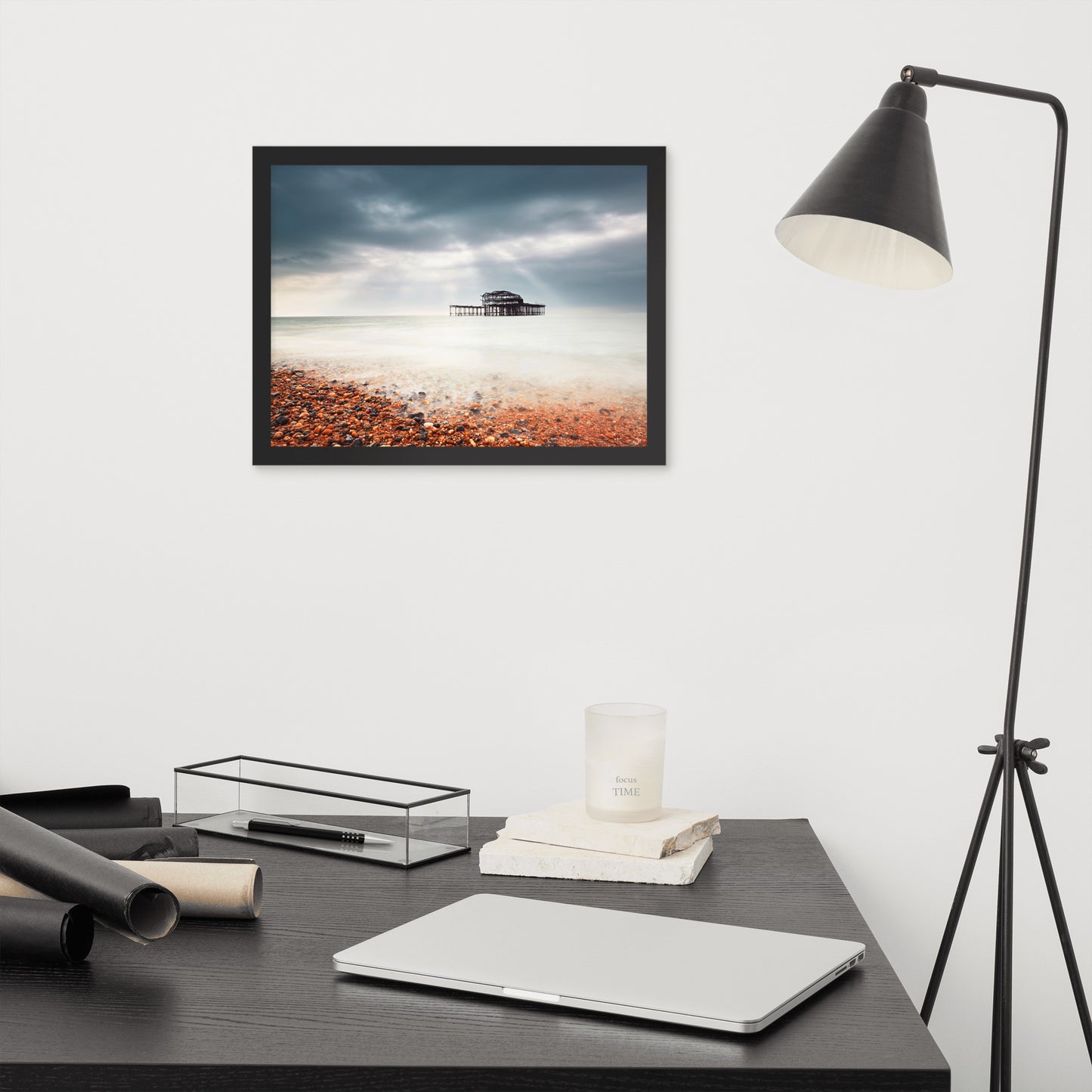 Beach Scene Framed Pictures: Abandoned West Pier Vintage Gentle Touch Effect - Coastal / Beach / Seascape / Nature / Landscape Photo Framed Wall Art Print - Wall Decor - Artwork