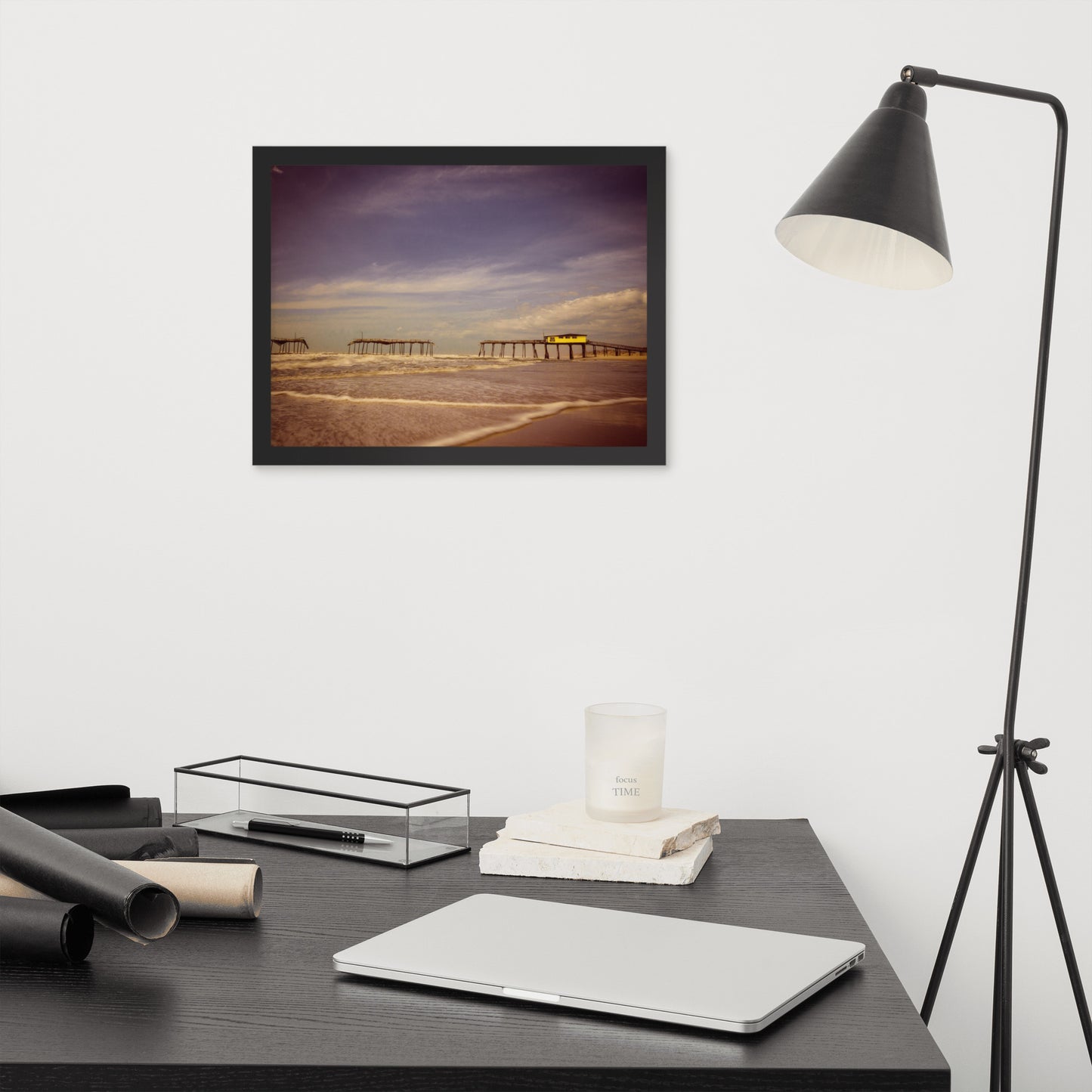Gallery Wall In Home Office: Aged View of Frisco Pier Beach / Coastal / Seascape / Rustic / Nature / Landscape Photograph Framed Wall Art Print - Wall Decor - Artwork