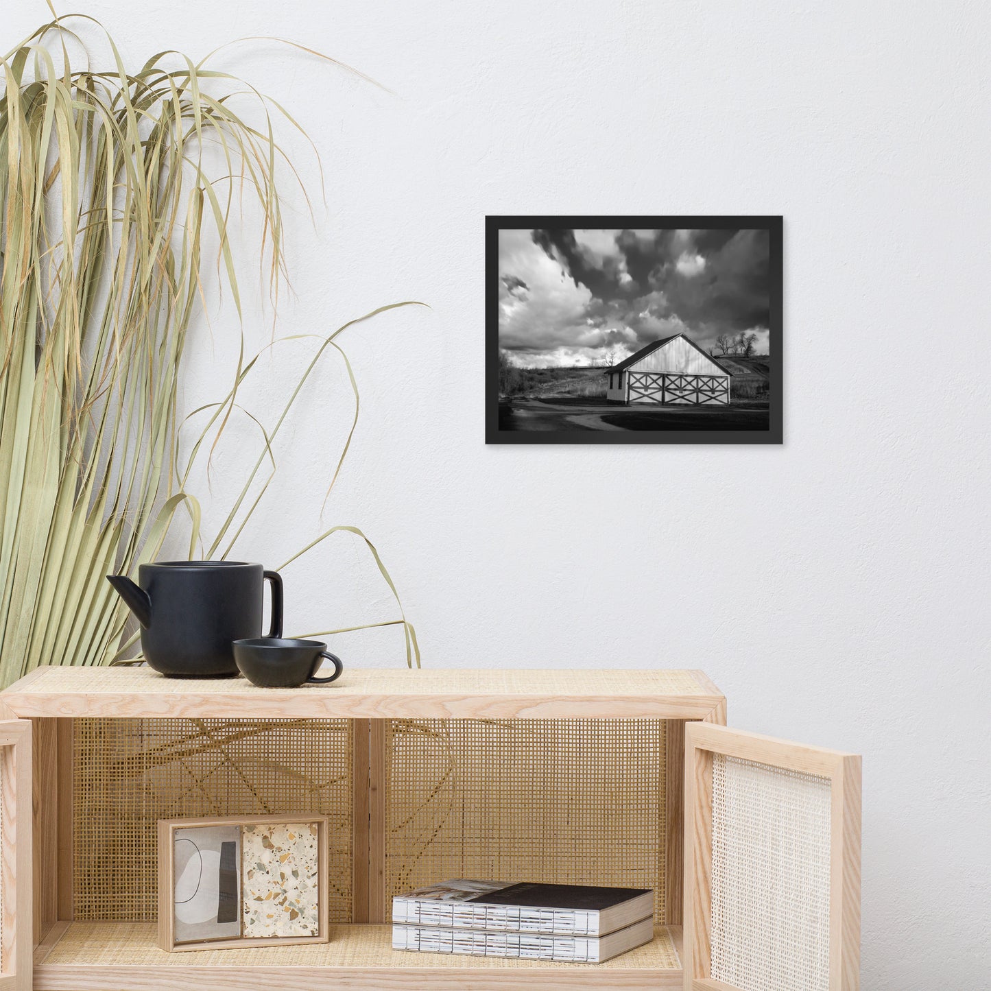 Ensuite Wall Art: Aging Barn in the Morning Sun in Black and White - Rural / Country Style Landscape / Nature Photograph Framed Wall Art Print - Wall Decor - Artwork